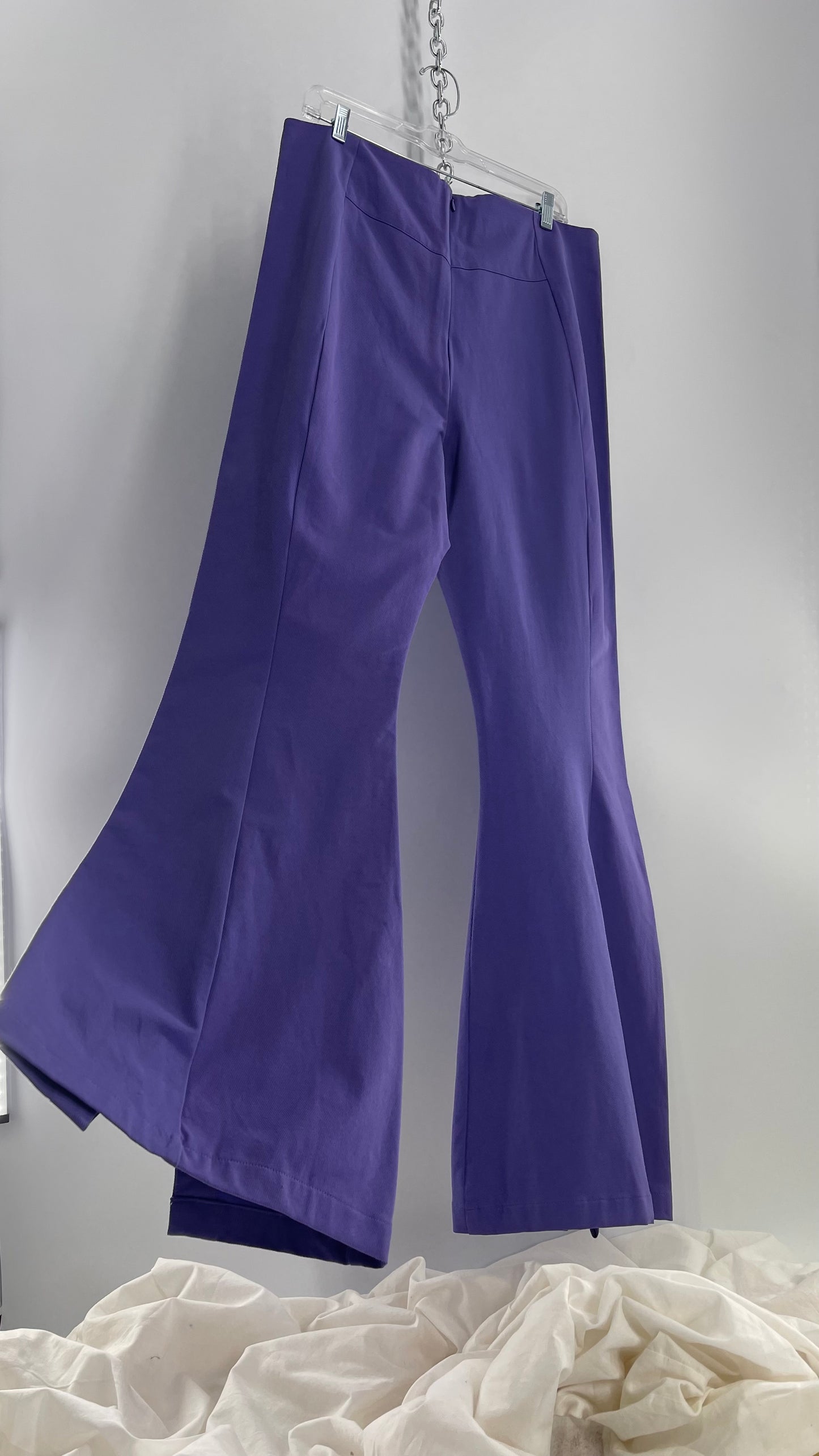 Free People Purple Flares with Pleated Front, Pointed Back Stitching, and Vented Hem (XL)