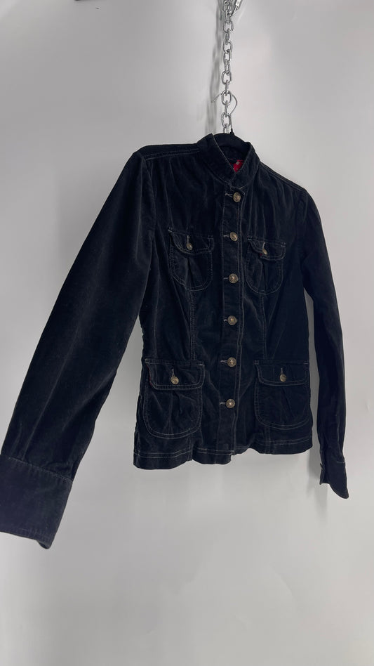 Tommy Hilfiger Black Corduroy Jacket with Pleated Pocket Details (Small)