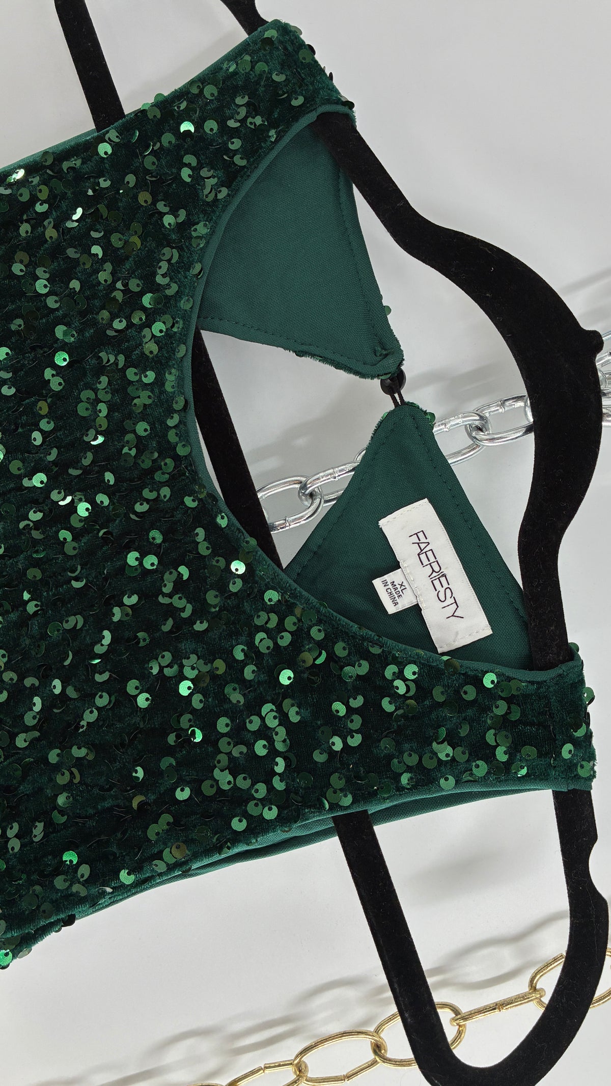 FAERIESTY Elegant Round Neck Sleeveless Sequin Mermaid Dress (XL)