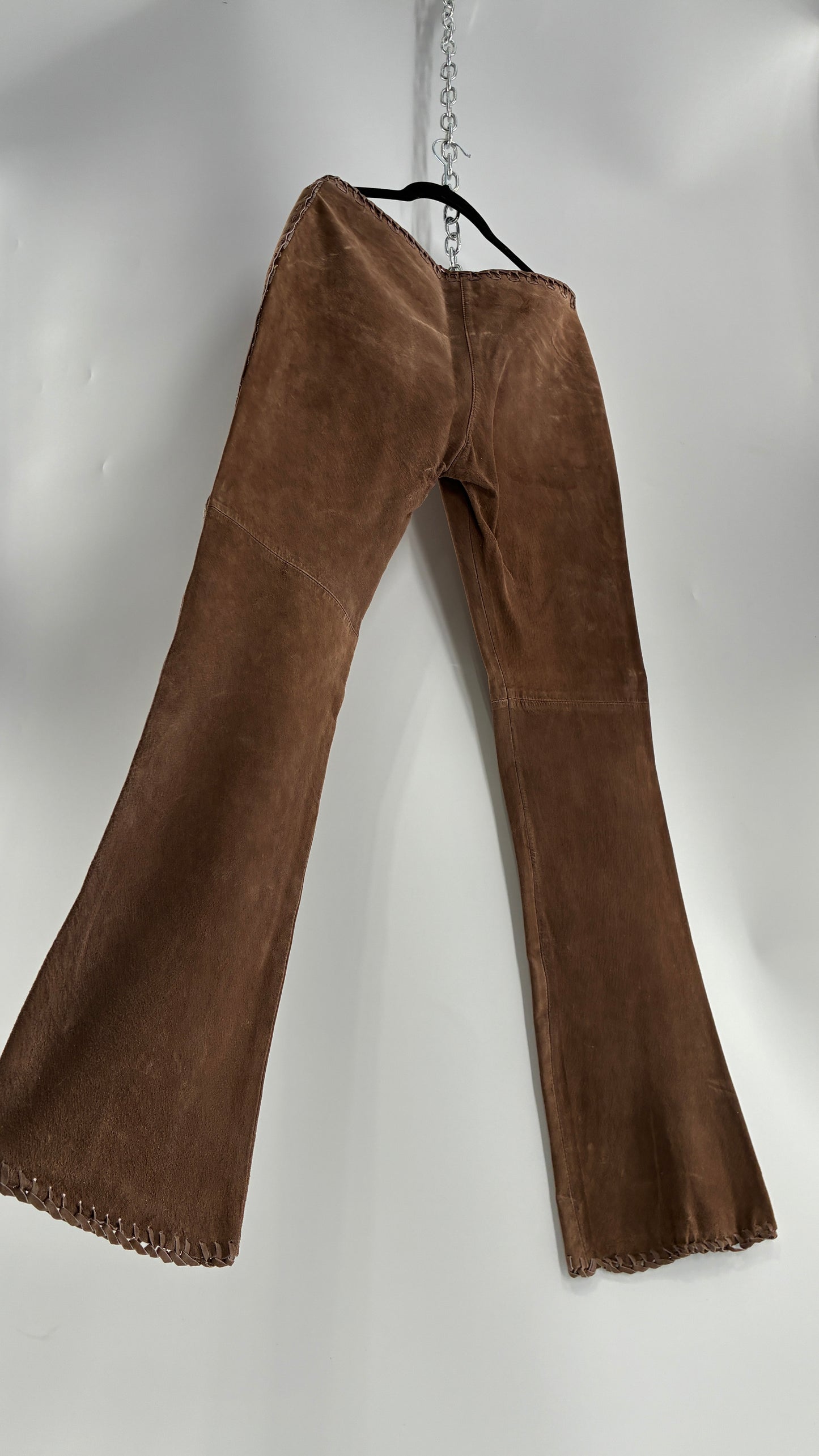 Vintage SWEET ROMEO Suede Leather Stitch Side, Braided Hem Pants (10)