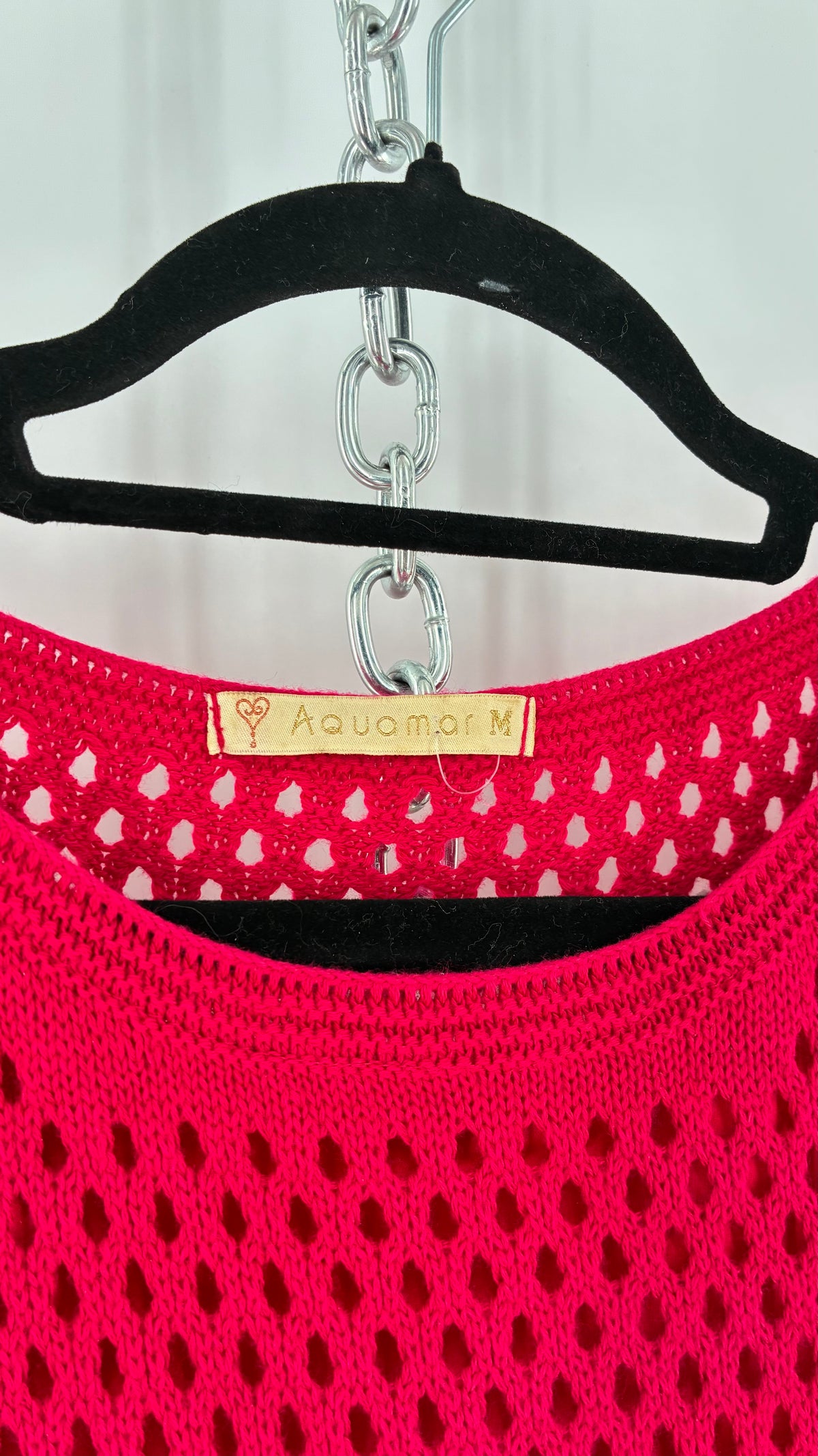 Imported Vintage AQUAMAR Hot Pink Crochet Full Length Dress with Waist Definition  (M)