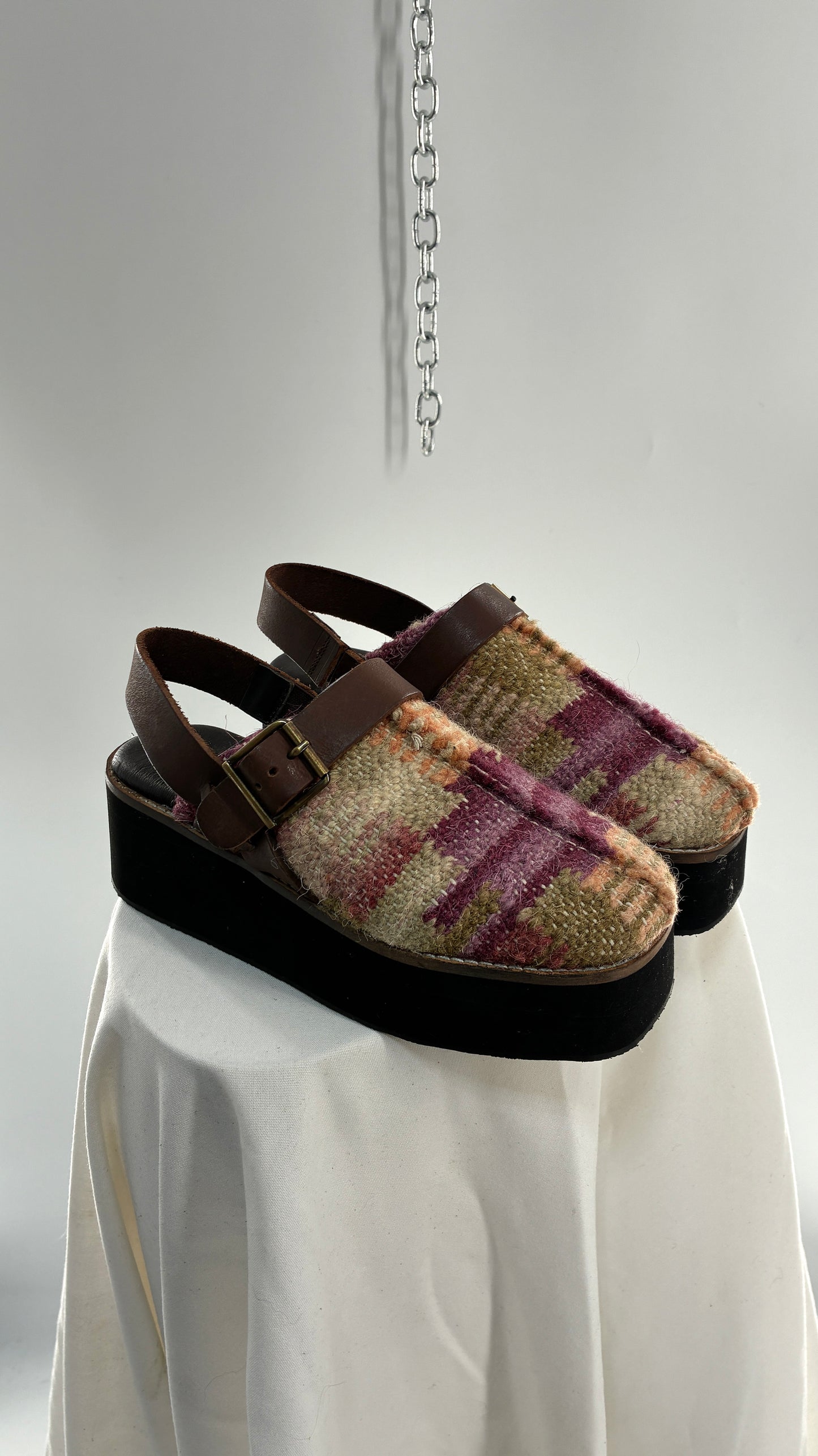 FREE PEOPLE Astrid Platform Mules Multicolor with Leather Straps  (7.5)