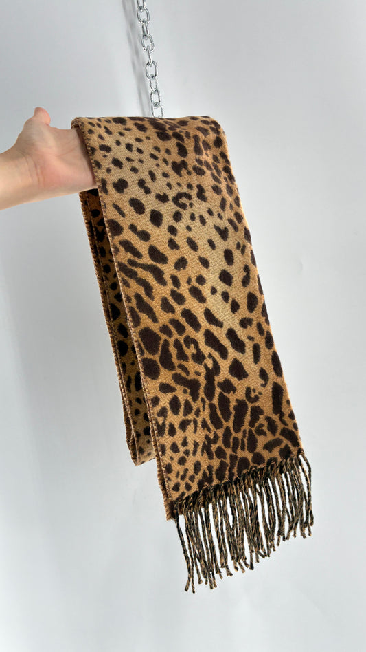 Deadstock Vintage Cheetah Printed Scarf with Fringed Ends and Tags Attached