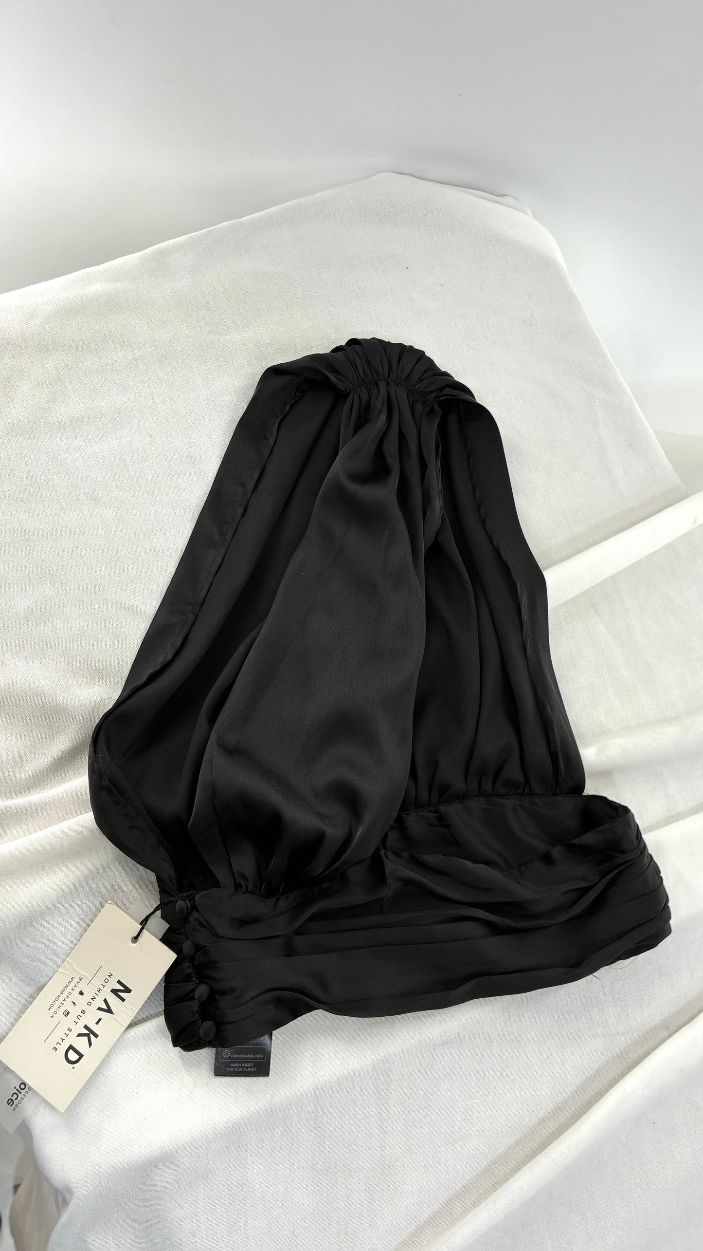 NAKD Black Silky One Shoulder High Neck Top with Tags Attached (32)