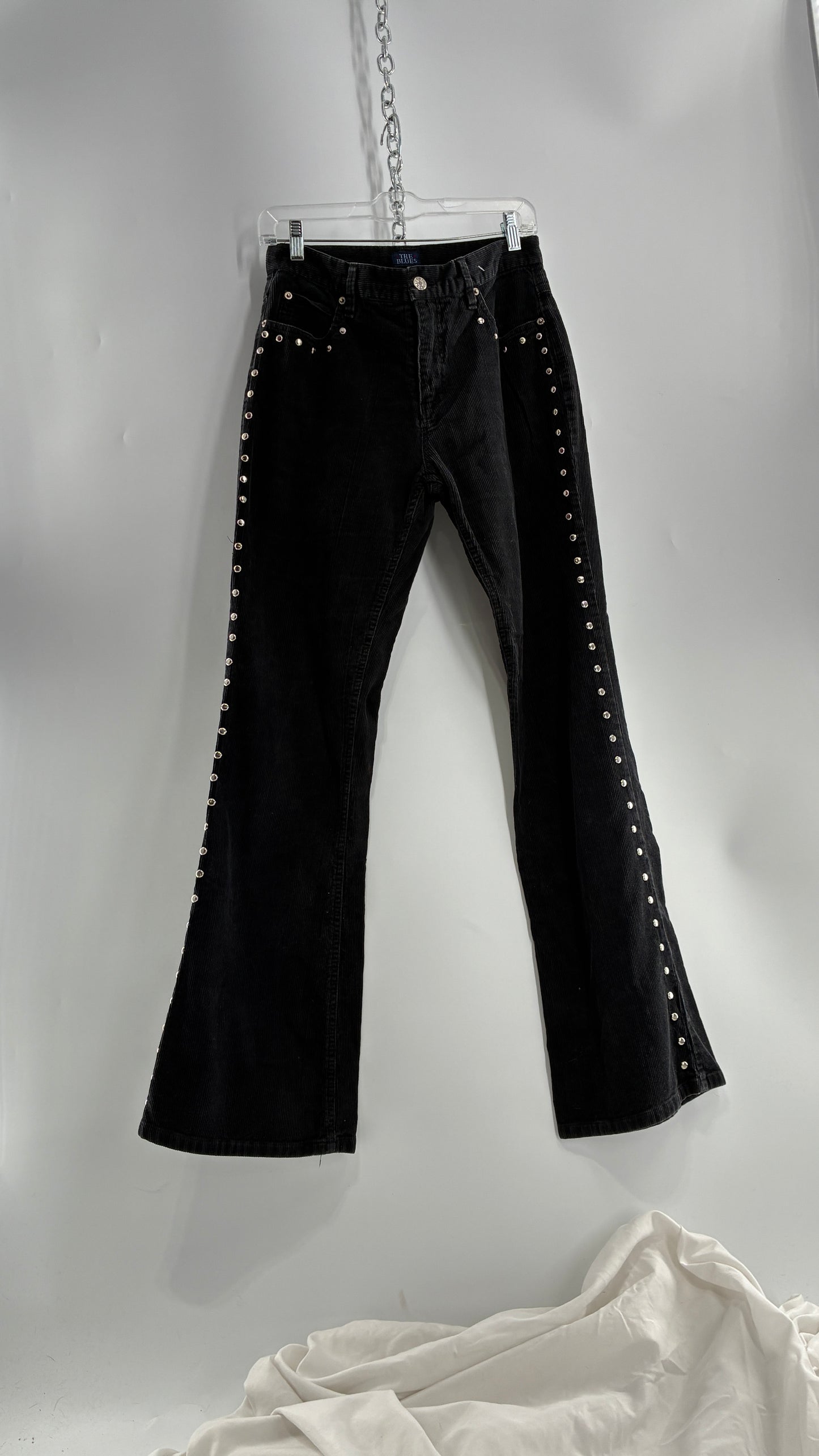 Vintage THE BLUES Grey Corduroy Side Studded Kick Flares (8)
