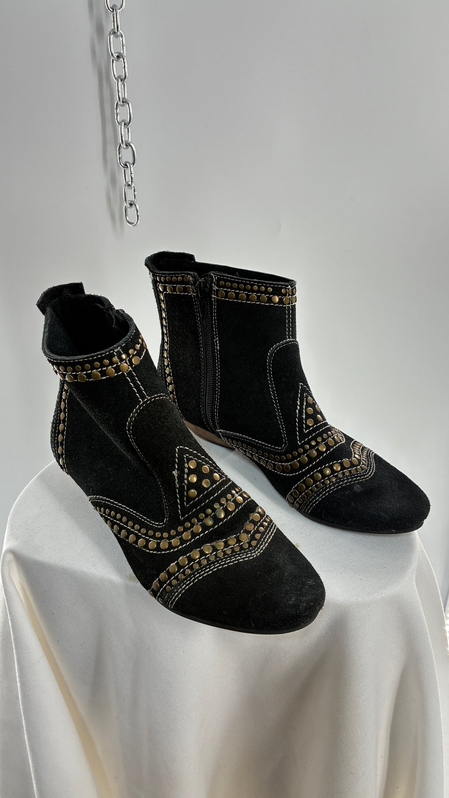 MATISSE Brass Studded Black Suede Boots (6.5)