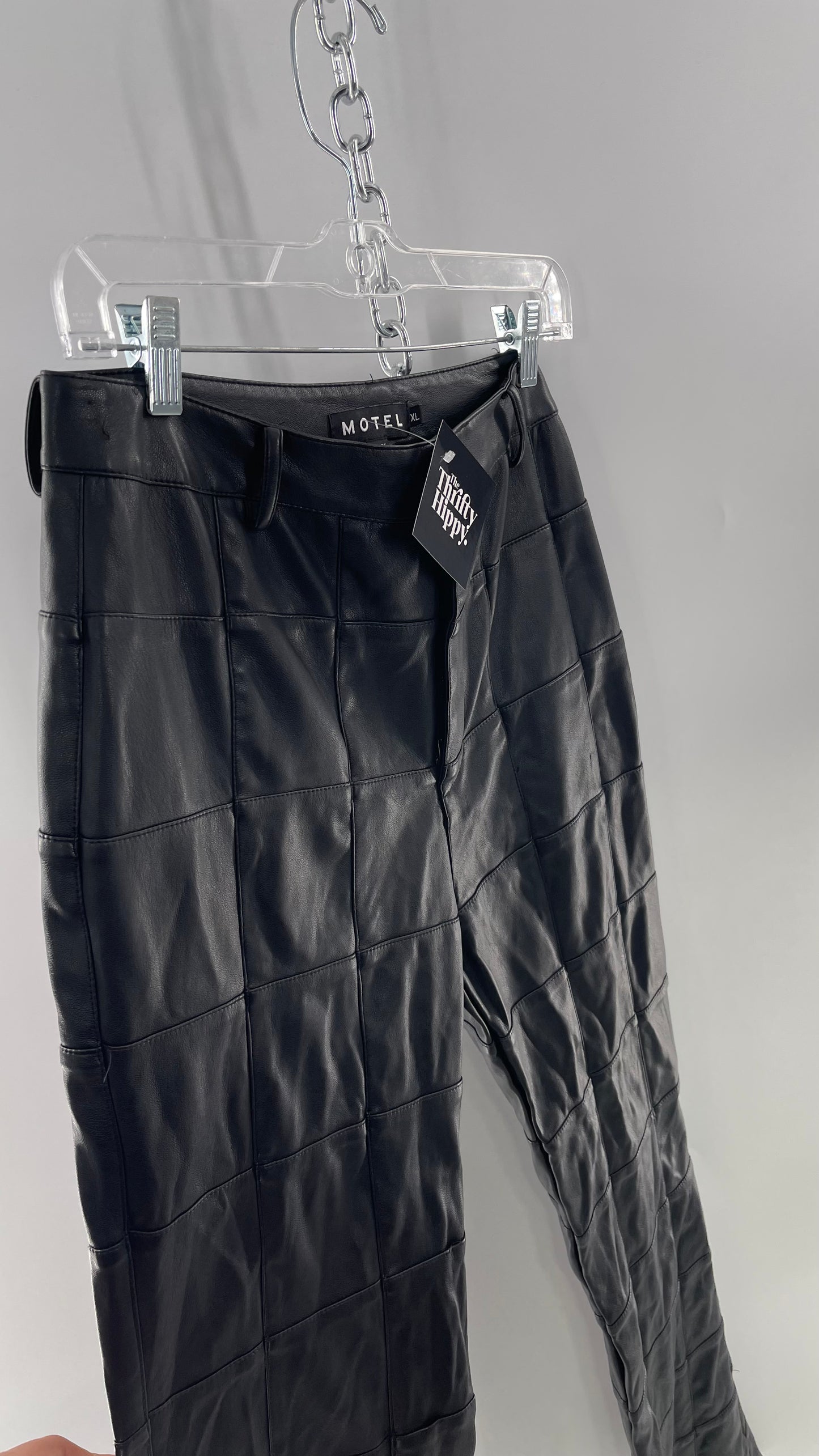 MOTEL Black Faux Leather Checkered Kick Flares (XL)