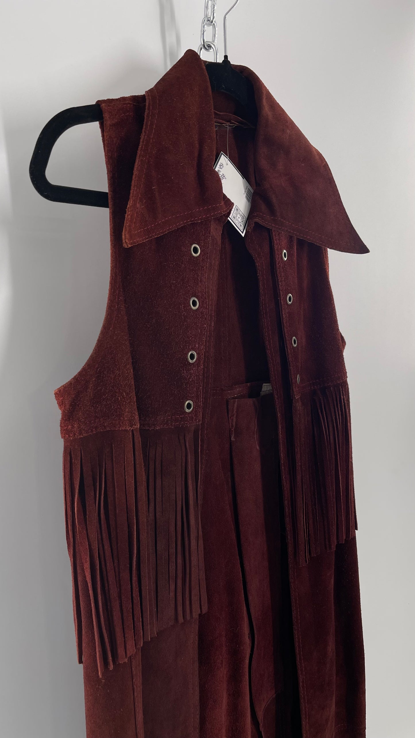 Vintage 1970s Suede Leather Full Length Reddish Brown Vest (S/M)