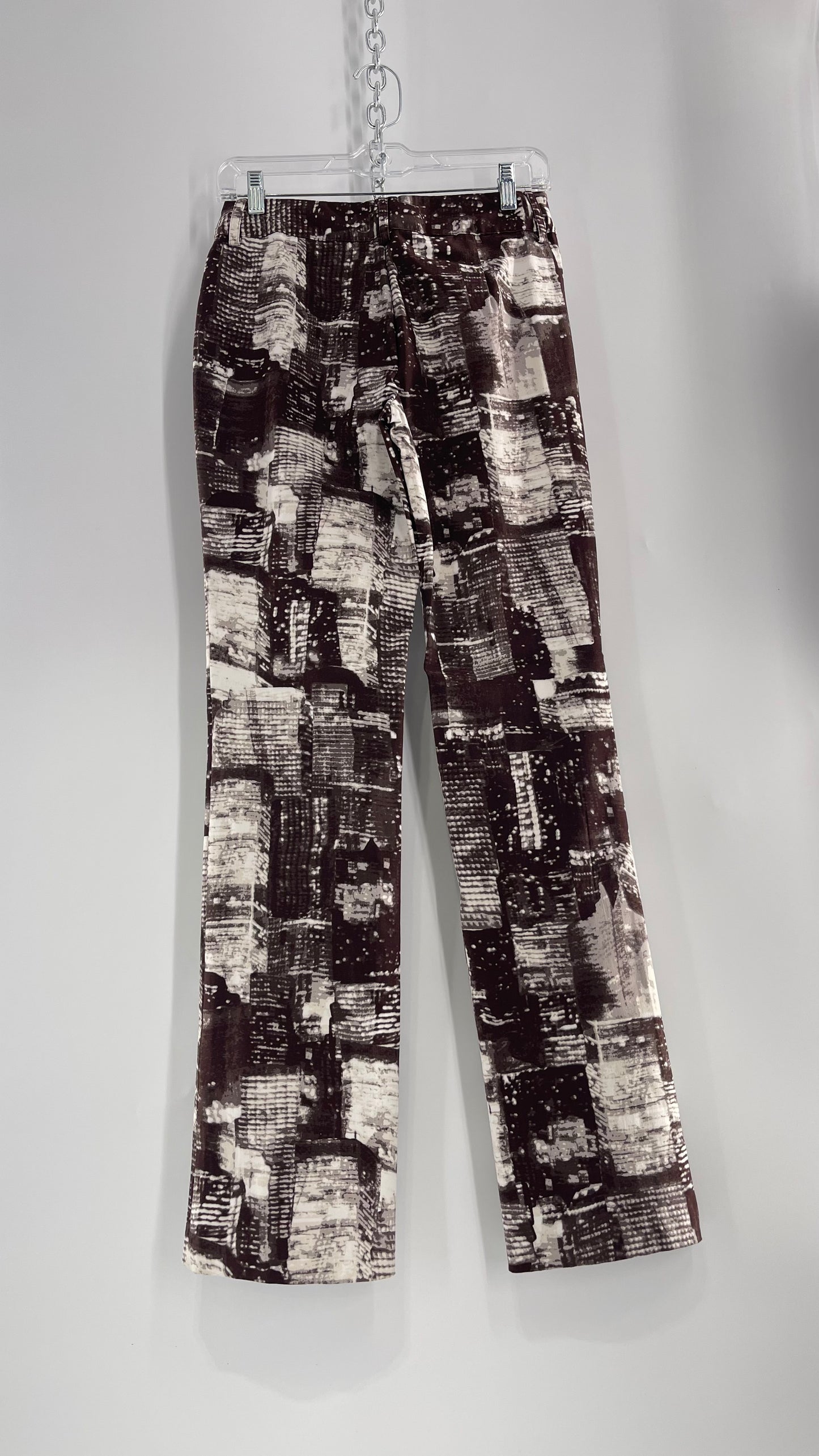 Urban Outfitters Dark Brown and White City Scape Patterned Low Waisted Trouser (2)