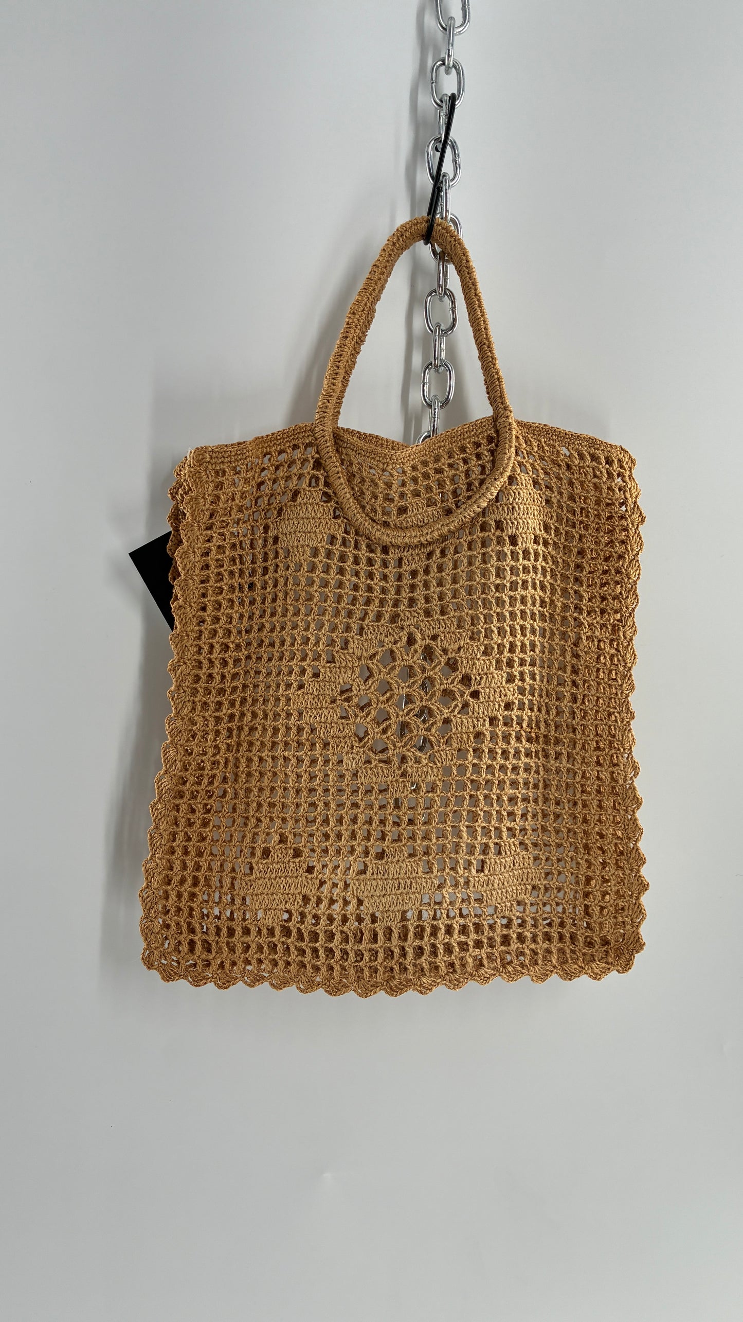 Vintage Macrame Round Handle Straw Tote