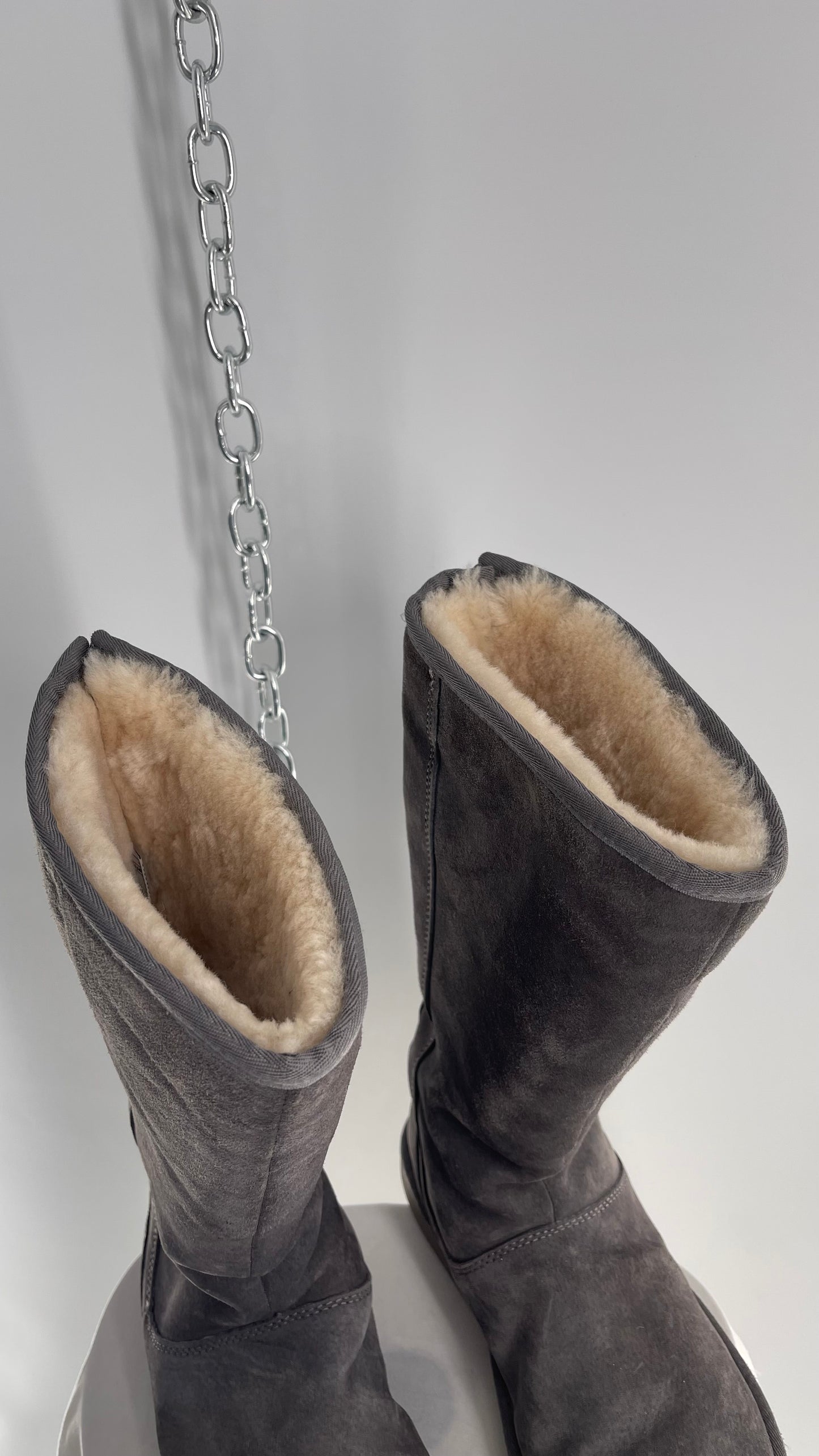 UGG Knightsbridge Tall Sheepskin Grey Suede Leather Fur Lined Boots (8)