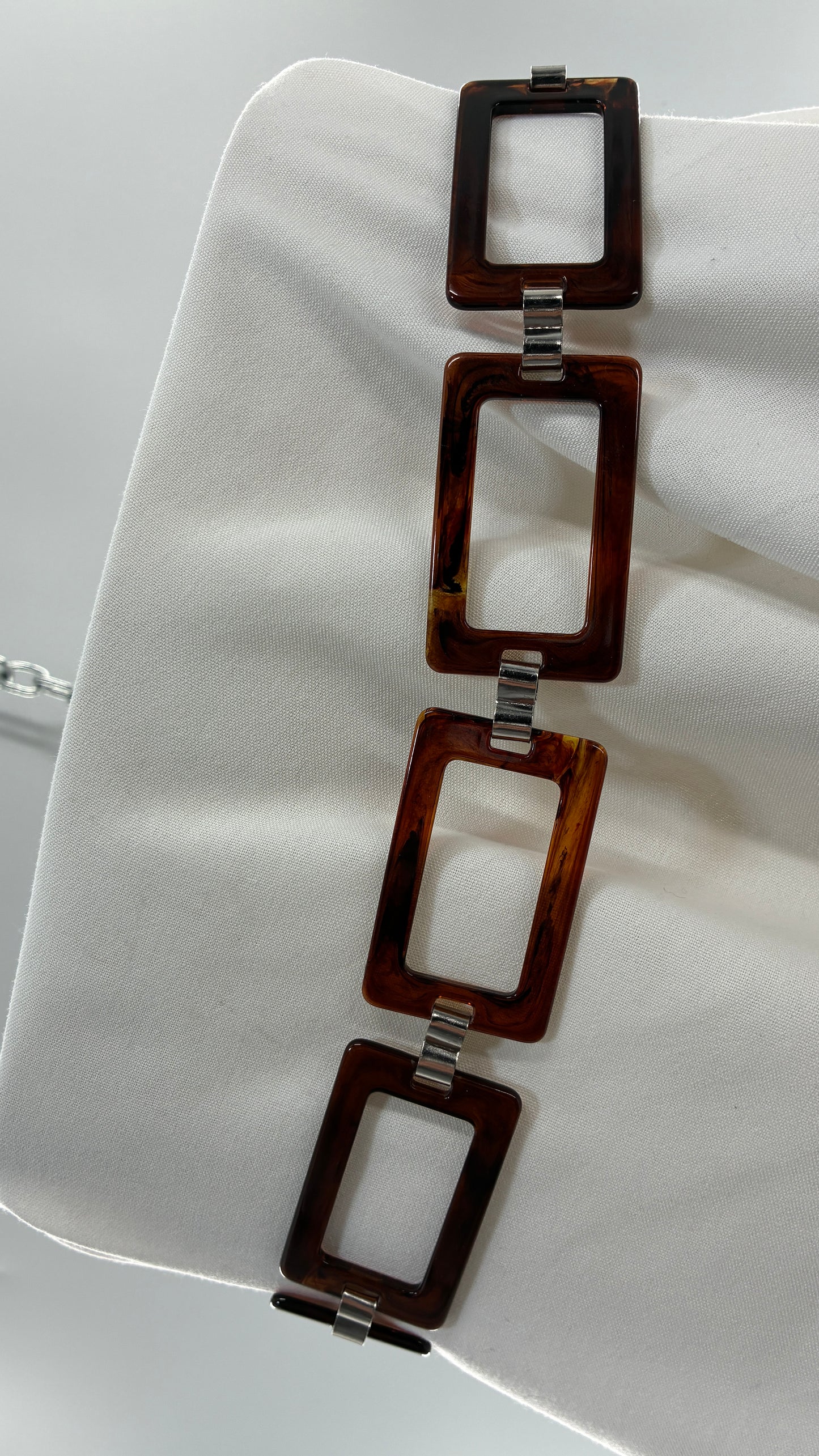 Vintage Rectangular Tortoise Shell Chain Belt (One Size)