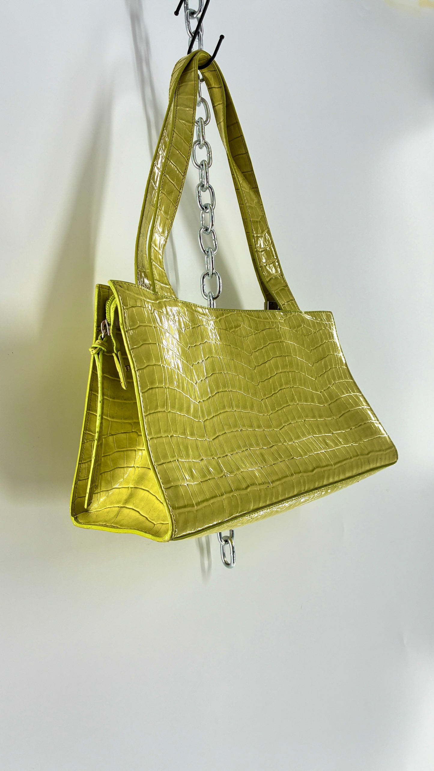 Vintage 1990s GUESS Lime Green Shoulder Purse with Metal Logo Buckle