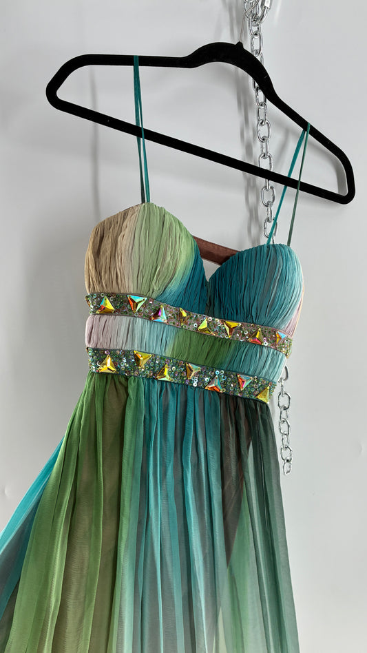 Vintage Dave & Johnny 100% Silk Ombré Bustier, Open Back Gown (5/XS/S)