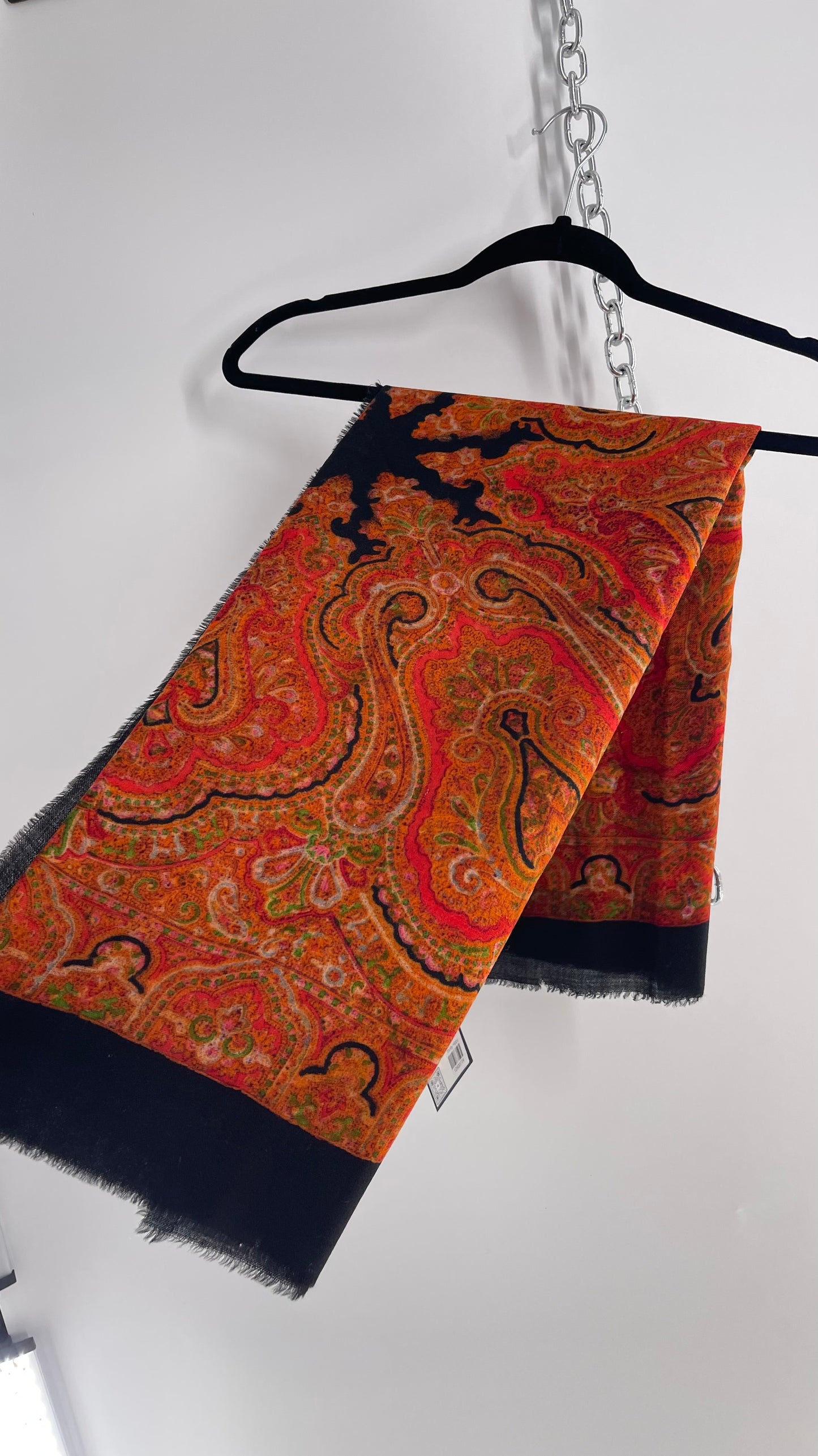 Vintage Orange Black Paisley Scarf