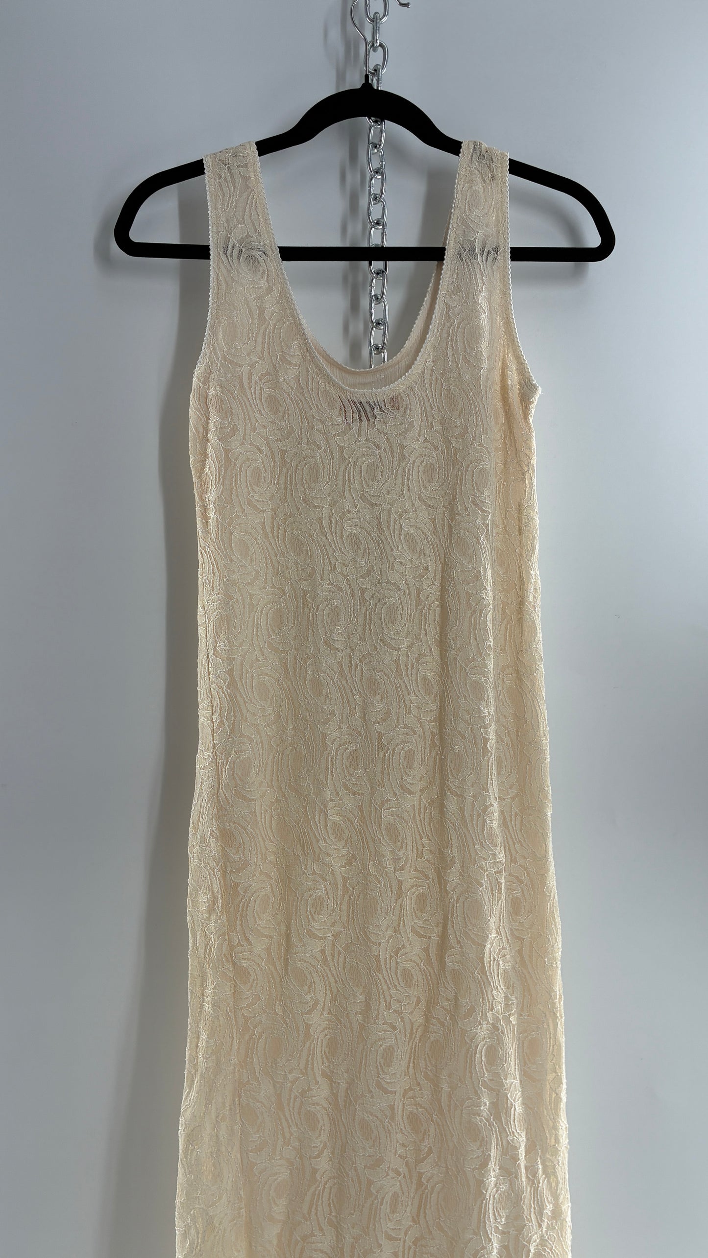 Vintage SARA MIQUE New York Off White Maxi Dress and Balloon Sleeve Cardigan Set (M)