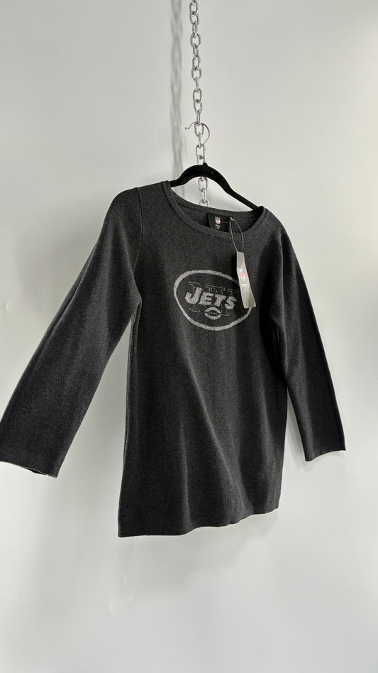 Deadstock Vintage 1990s New York JETS Grey Silver Tinsel NFL Knit Crewneck (Medium)