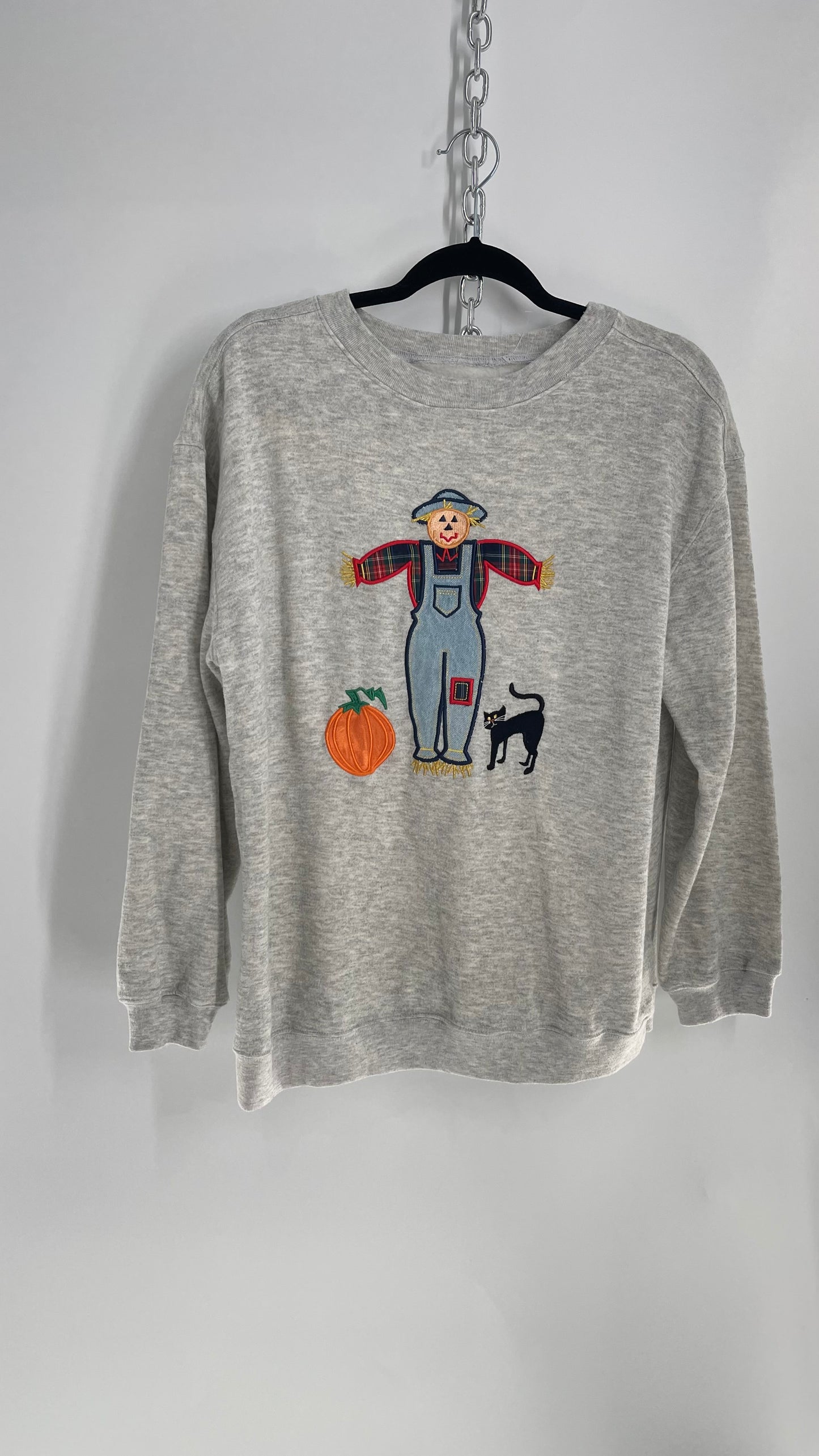 Vintage Patchwork Scarecrow Crewneck Sweater (Medium)