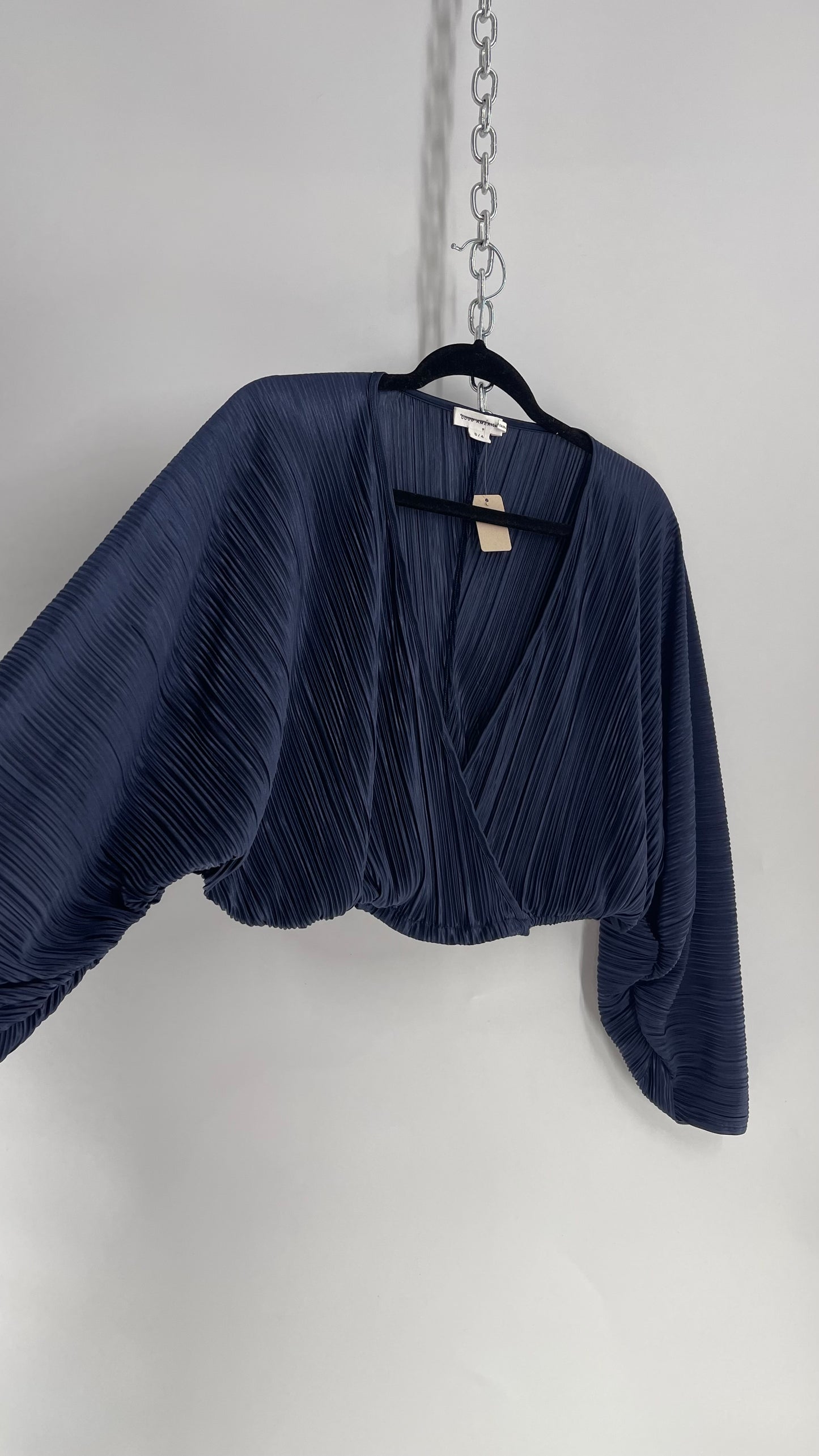 Good American Navy Blue Ribbed Slouchy Blouse (3/4)