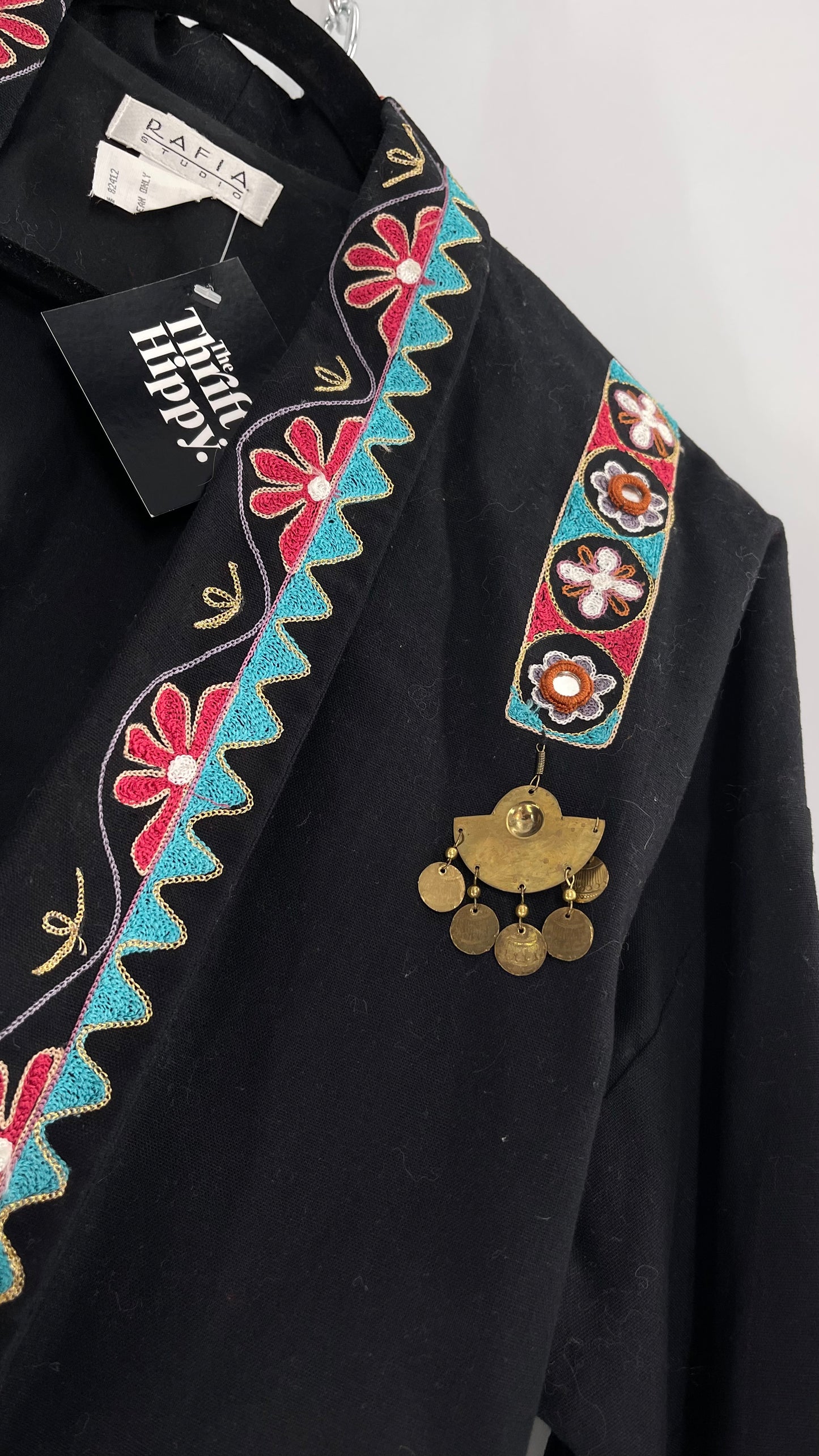 Vintage 1970s RÁFIA STUDIO Western Embroidered Jacket with Bronze Medallions (Medium)