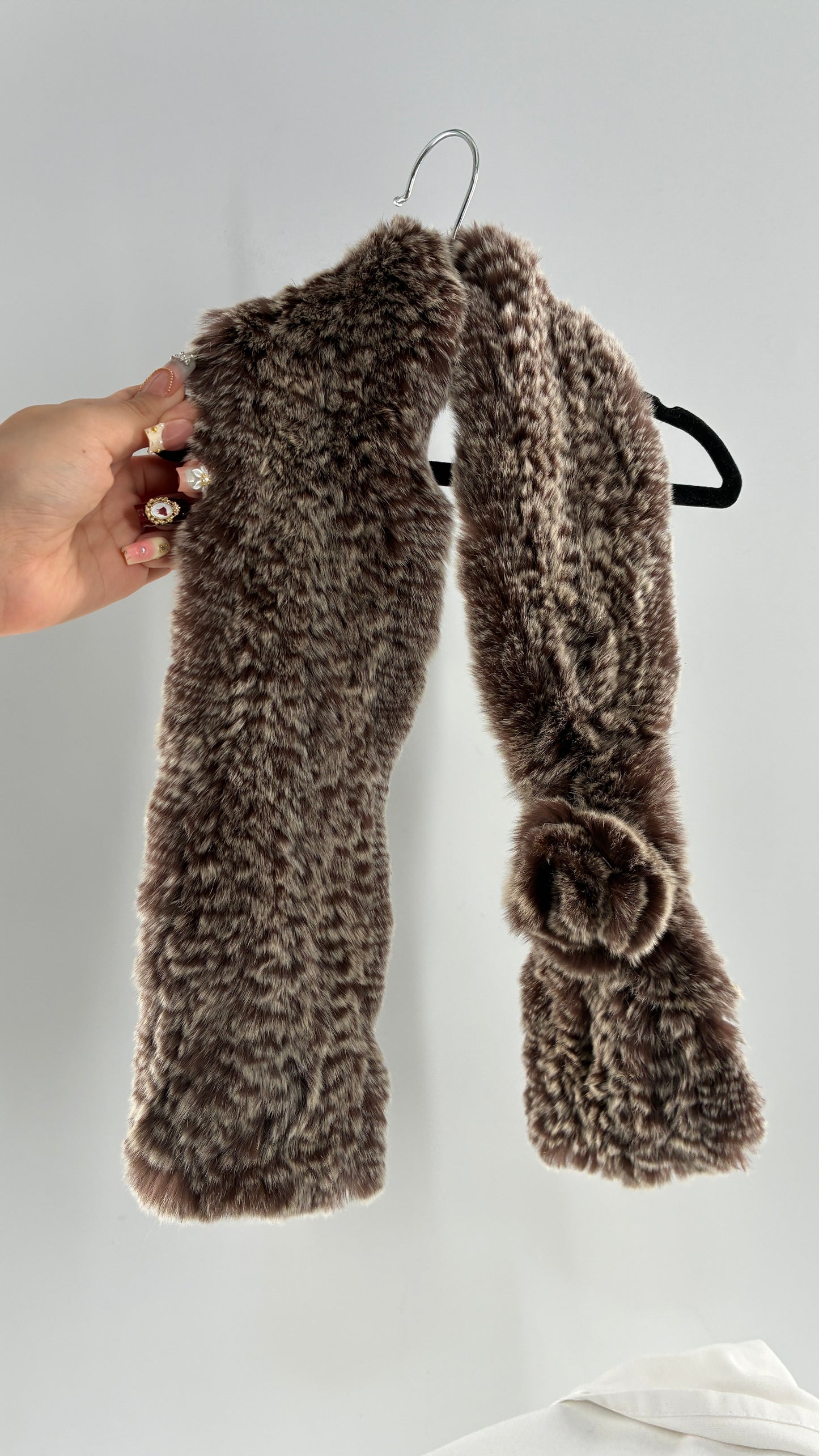 Vintage Genuine Rabbit Fur Scarf with Rosette