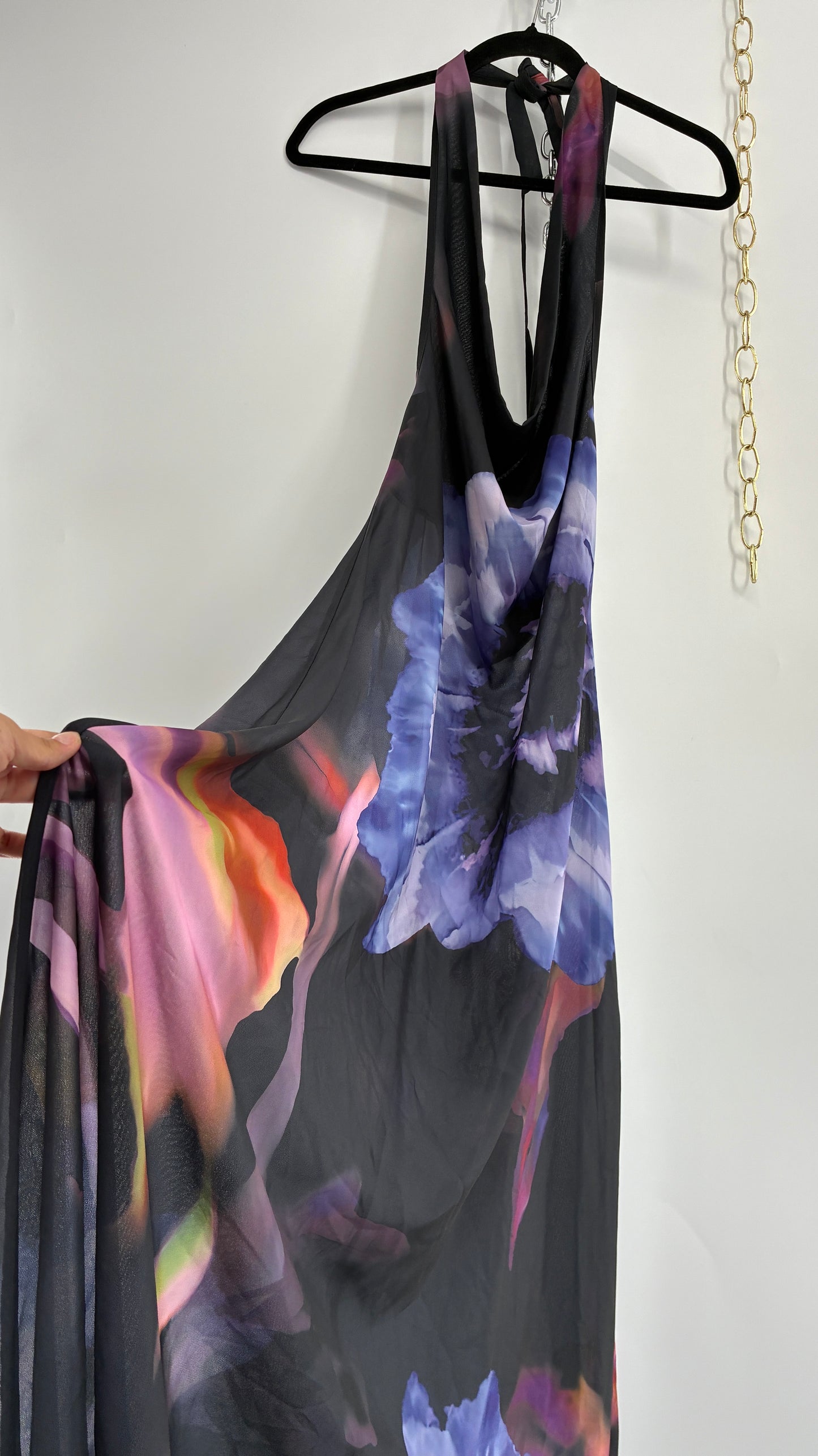 COMMENSE Halter Maxi Dress with Draped, Cowl Neck Design and Tags Attached (Small)