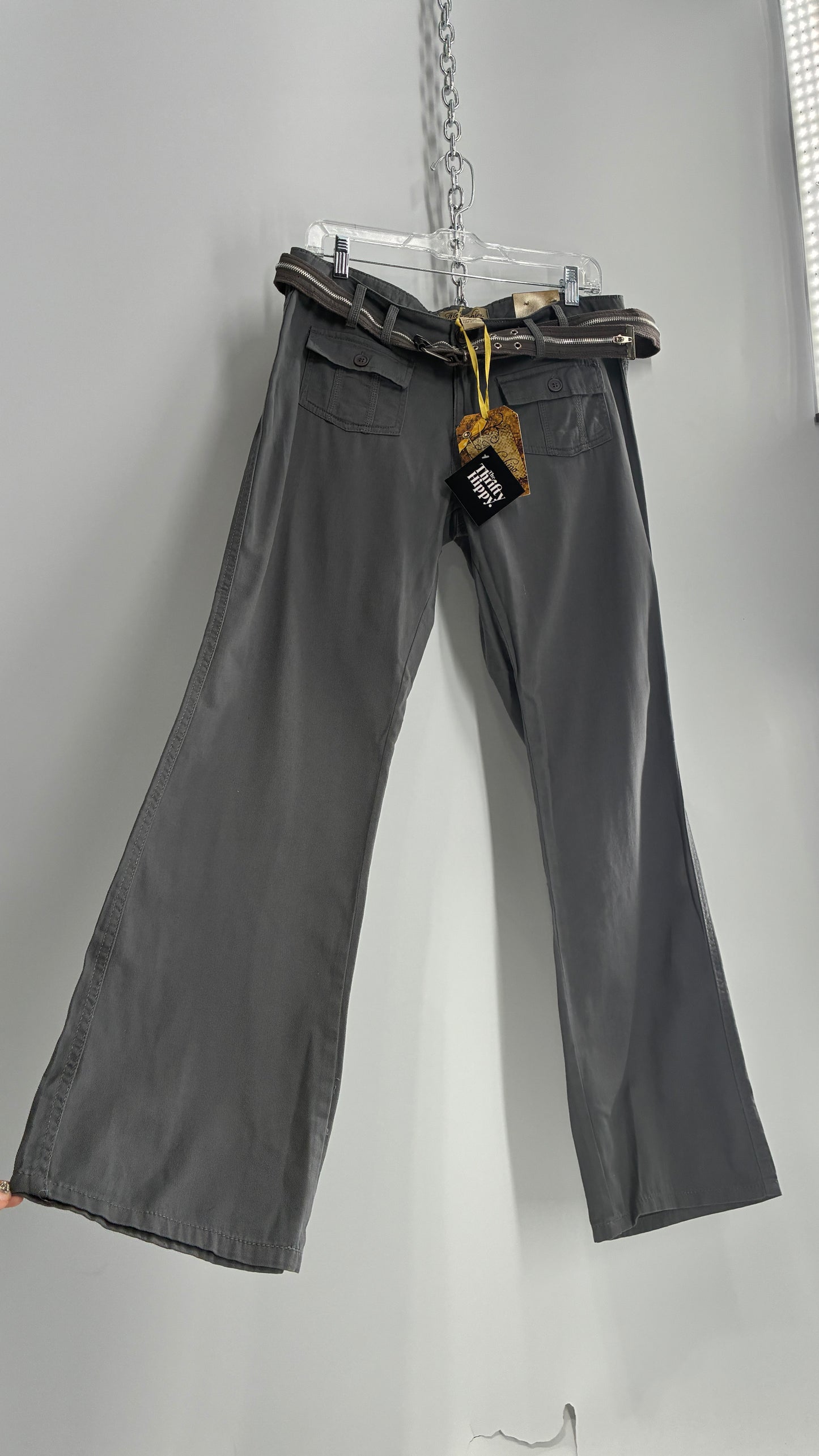 Deadstock Vintage Grey MOKACHINO Grey Pocketed Low Rise Zipper Belt Kickflares (8)