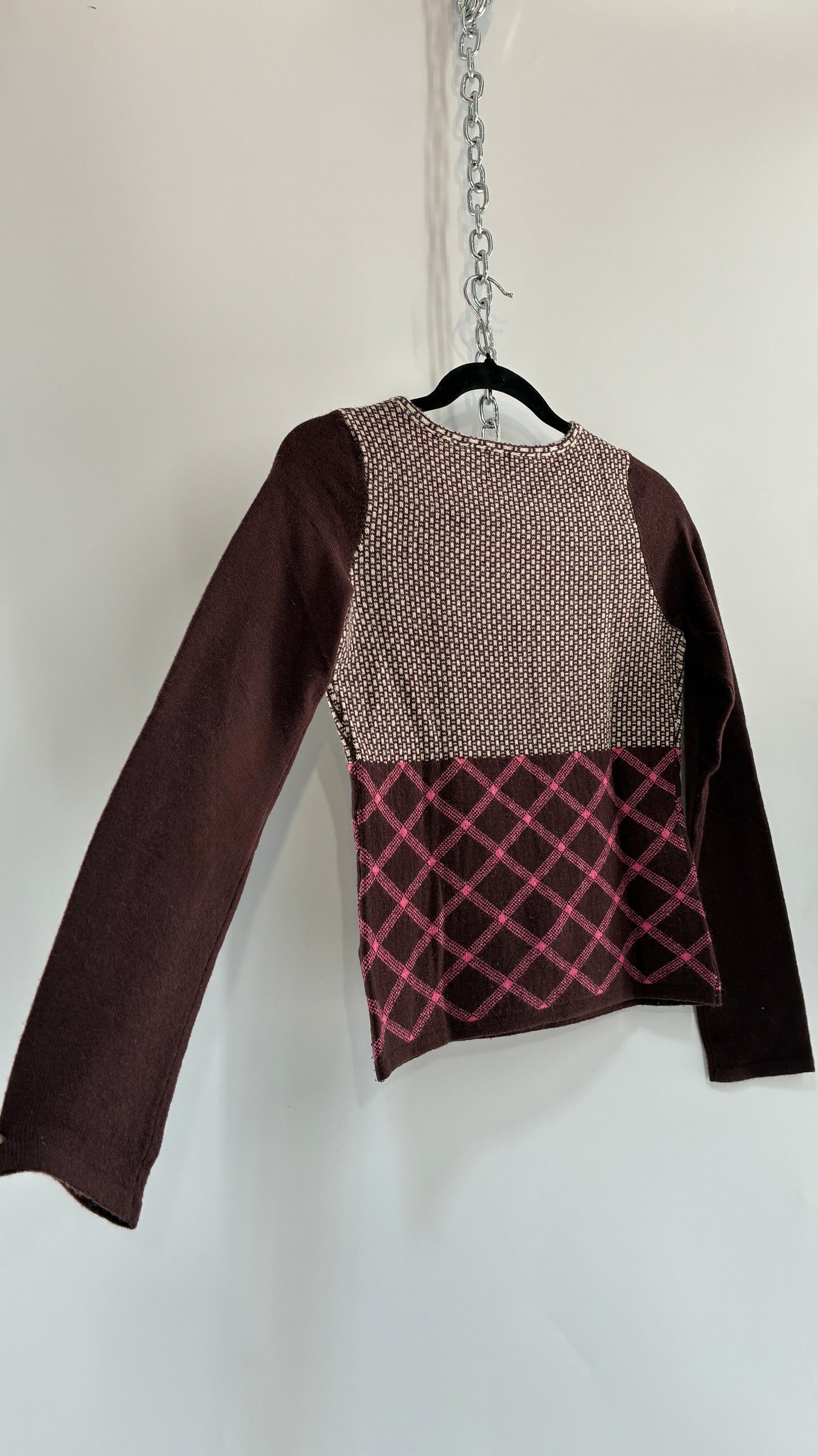 Vintage ANTHROPOLOGIE Lambswool, Rabbit and Cashmere Blend Brown Knit Long Sleeve with Belted, Buttoned Detail (XS)