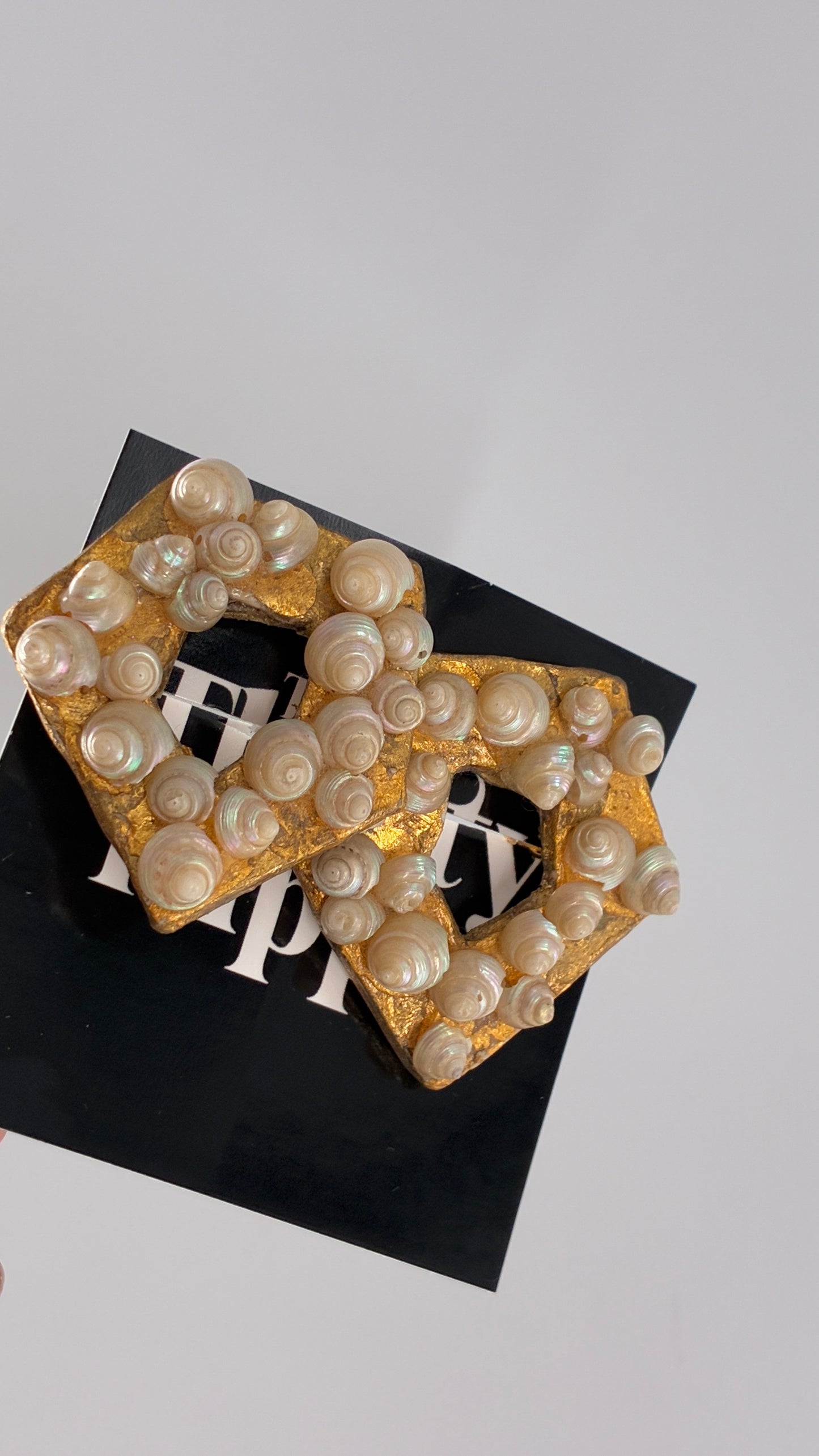Vintage Gold Iridescent Seashell Earrings