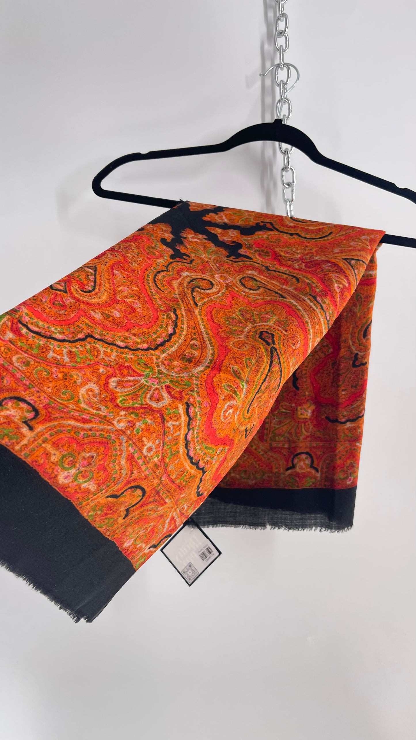 Vintage Orange Black Paisley Scarf