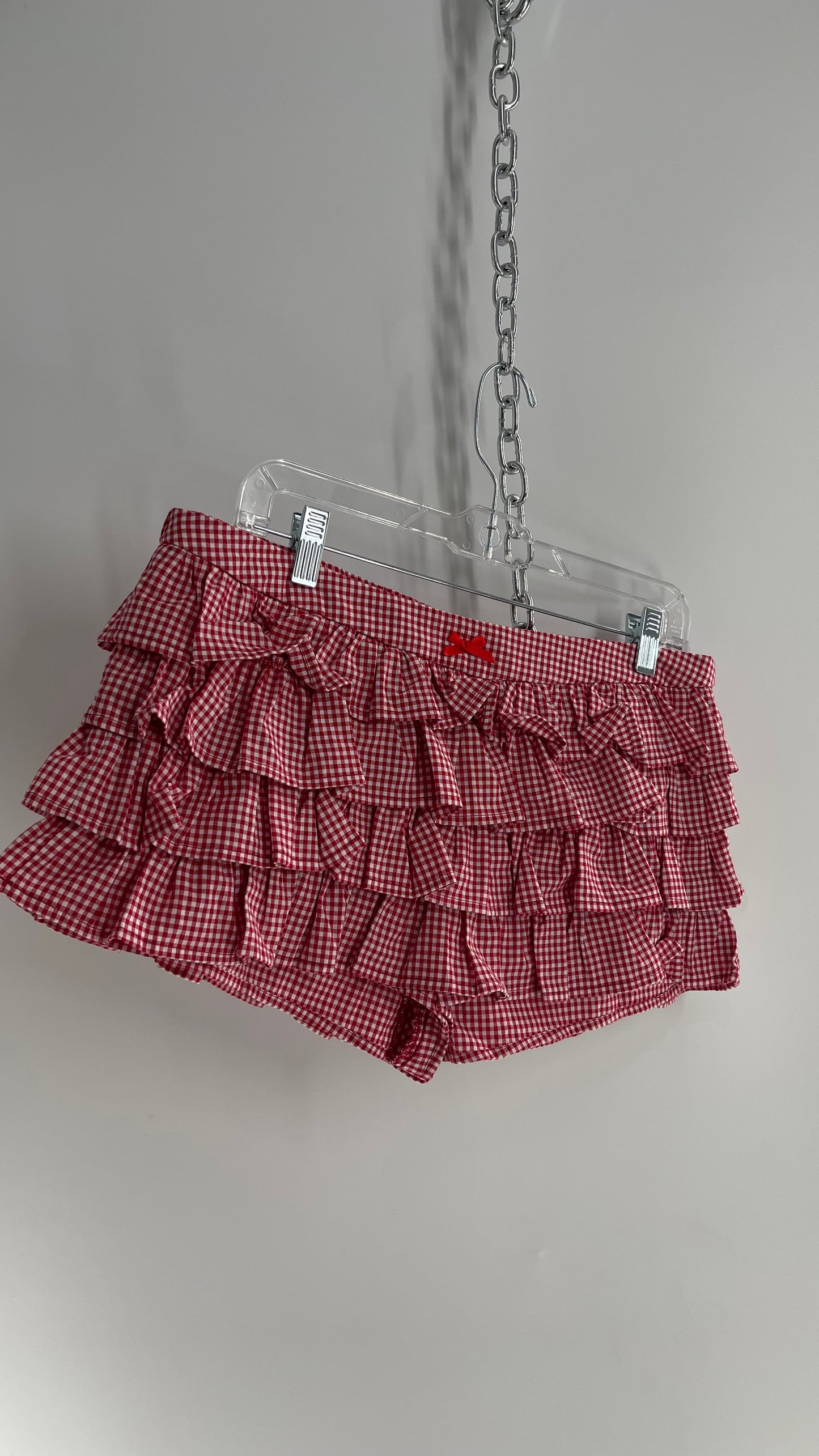 Red Gingham Ruffled Shorts (Medium)