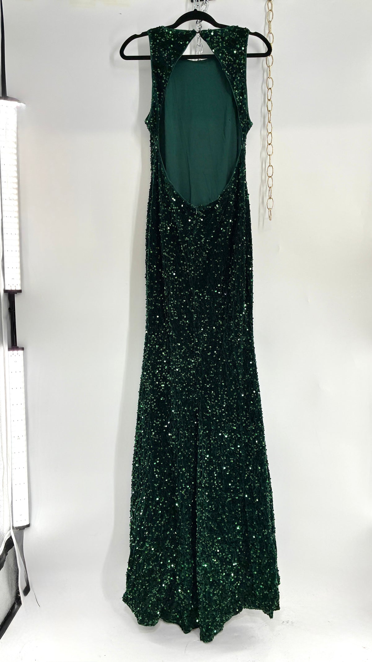 FAERIESTY Elegant Round Neck Sleeveless Sequin Mermaid Dress (XL)