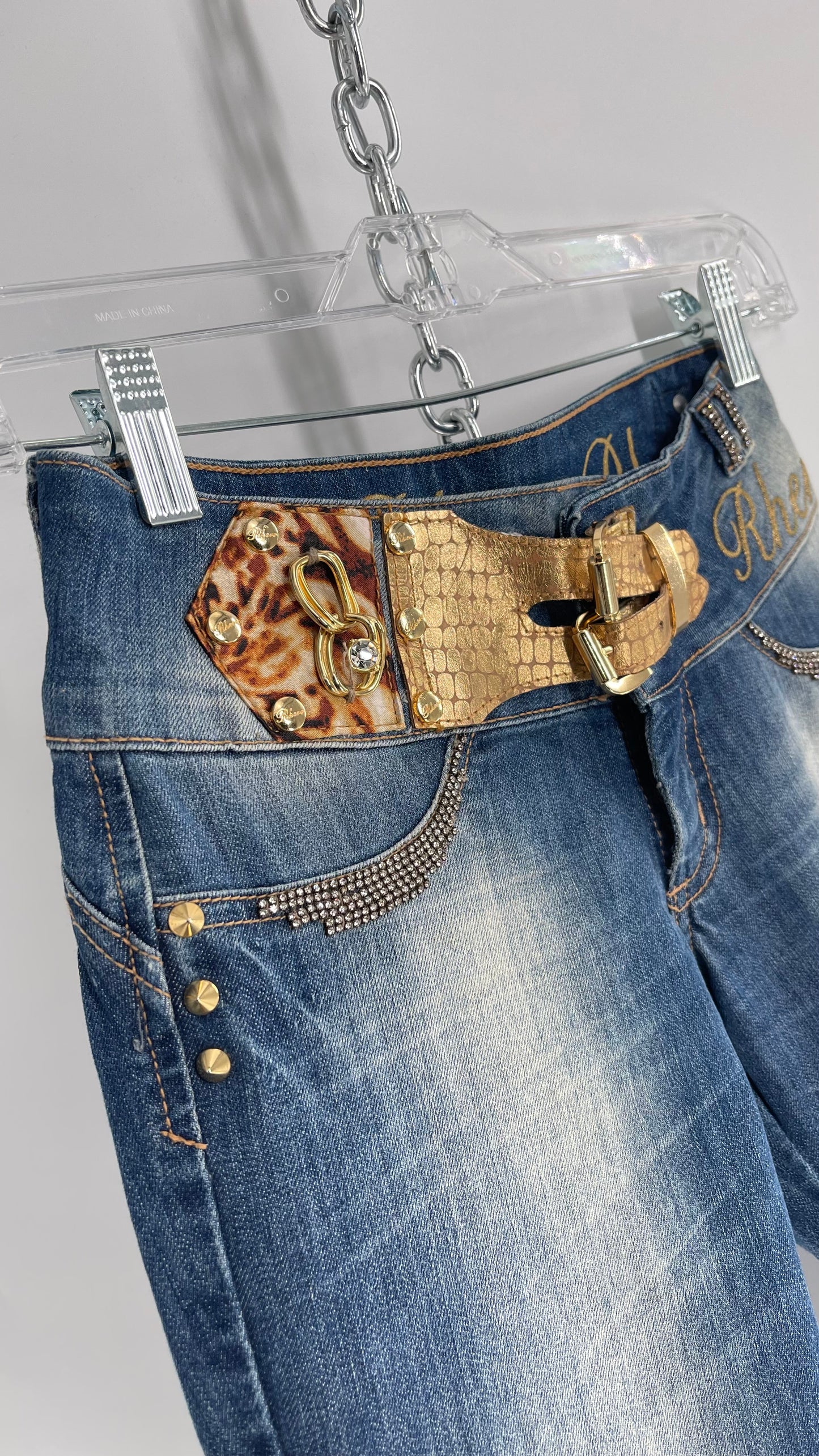 Vintage Brazilian Rhero Jean with Gold Leopard Buckle and Bum Chain (36)