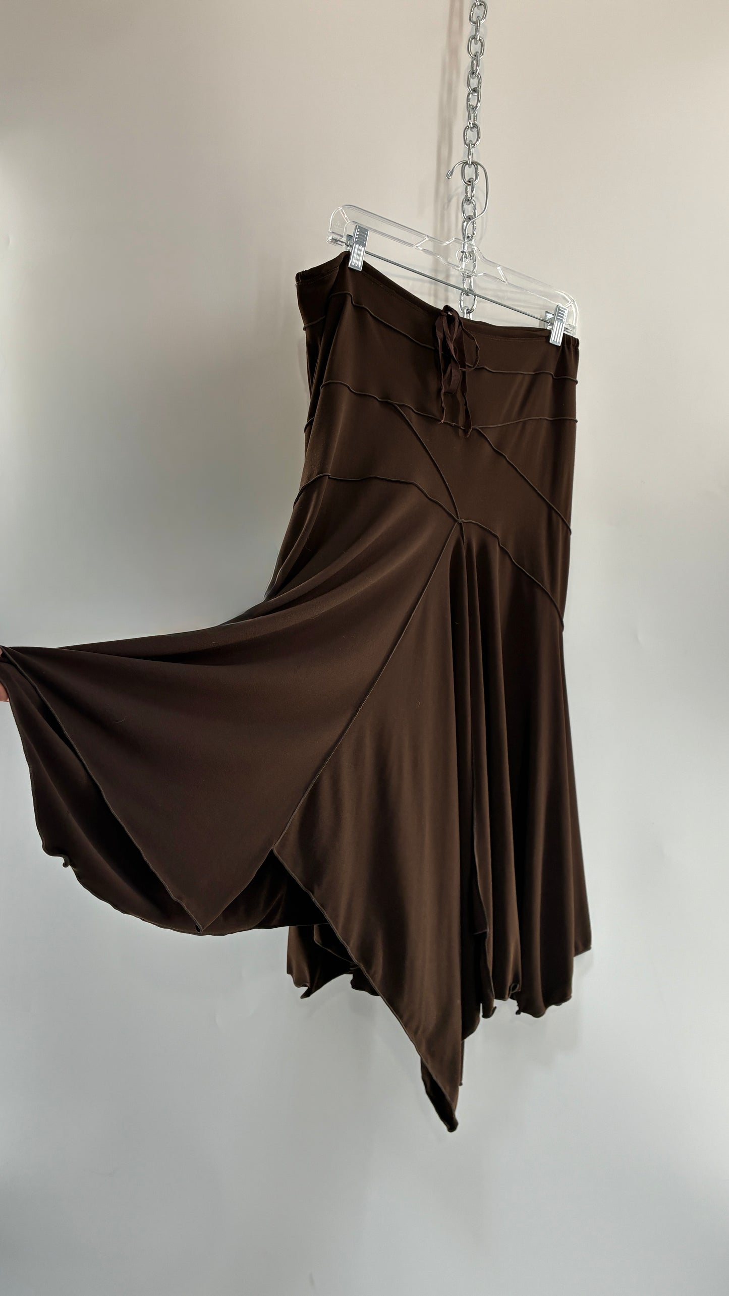 Vintage MAX STUDIO Brown Asymmetric Hem Maxi Hip Skirt (Medium)