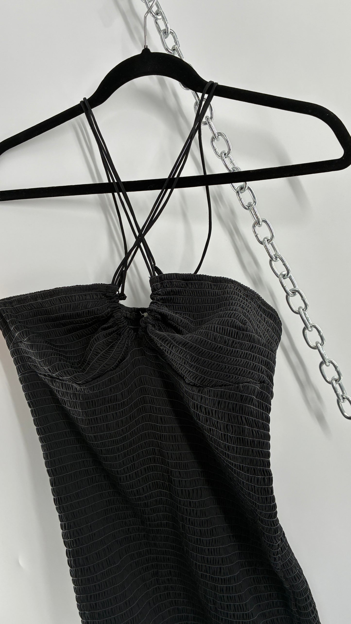 Intimately Free People Black Smocked Bodycon Mini Dress (Small)