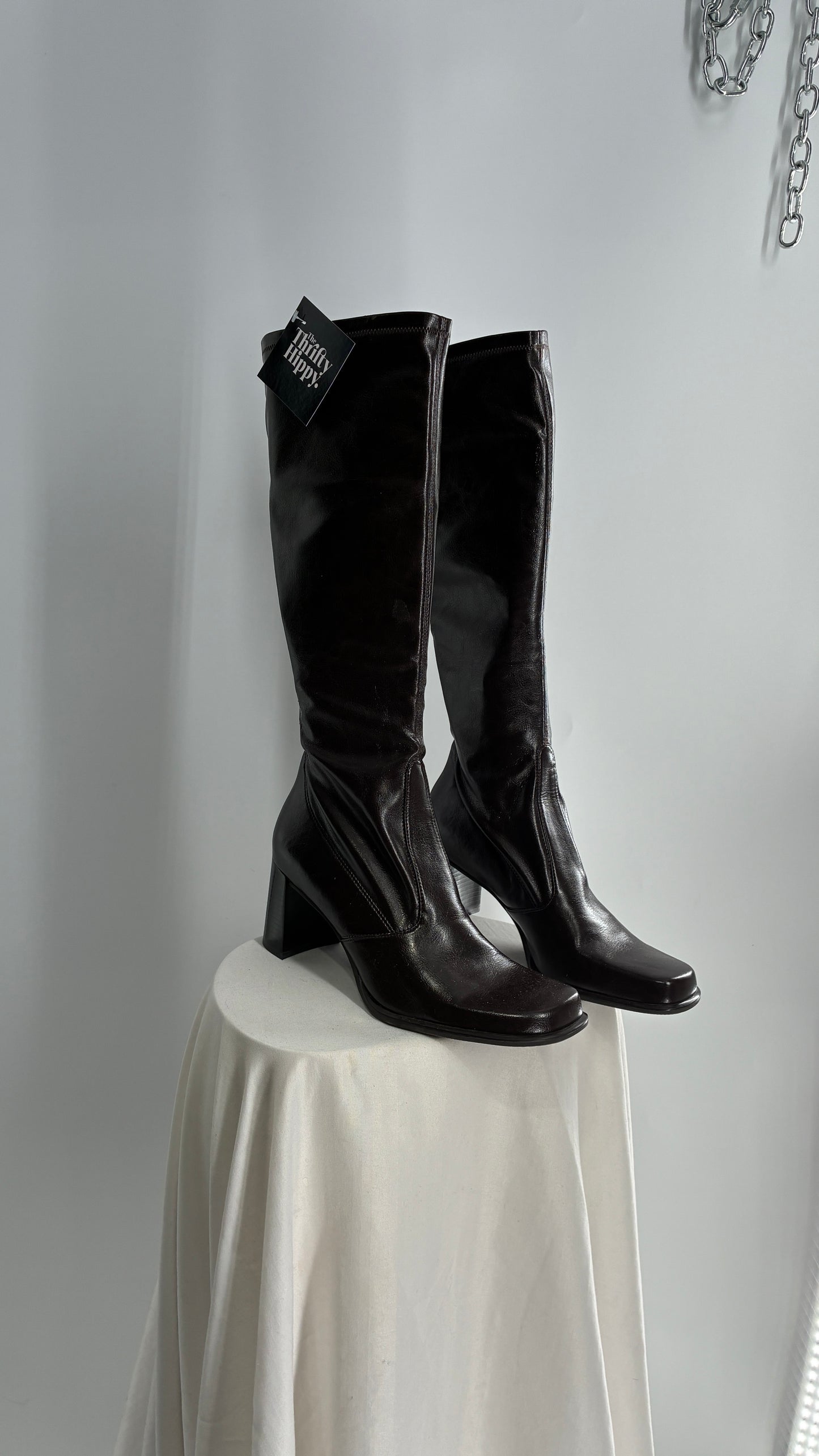 Vintage FRANCO SARTO Made in Brazil Square Toe Knee High Boots with Block Heel (8.5)