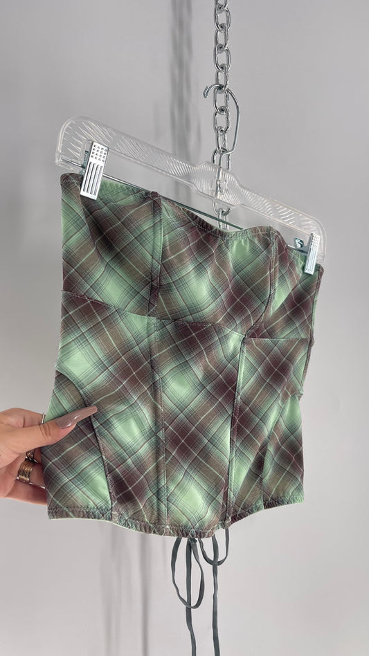 Out From Under Green and Grey Plaid Bustier Corset (Medium)