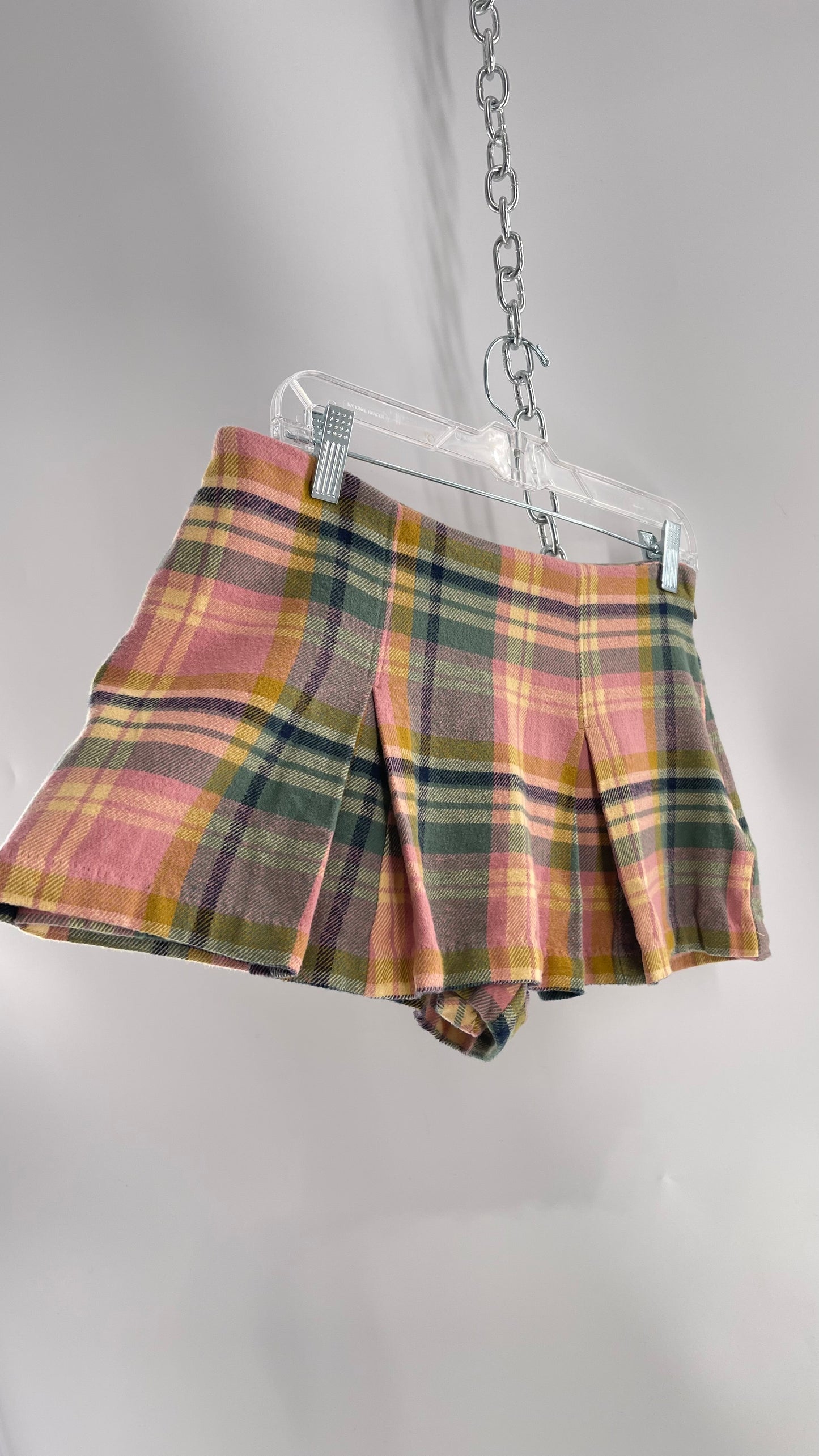 Free People Pink Plaid Pleated Micro Mini Skort with Tags Attached (4)