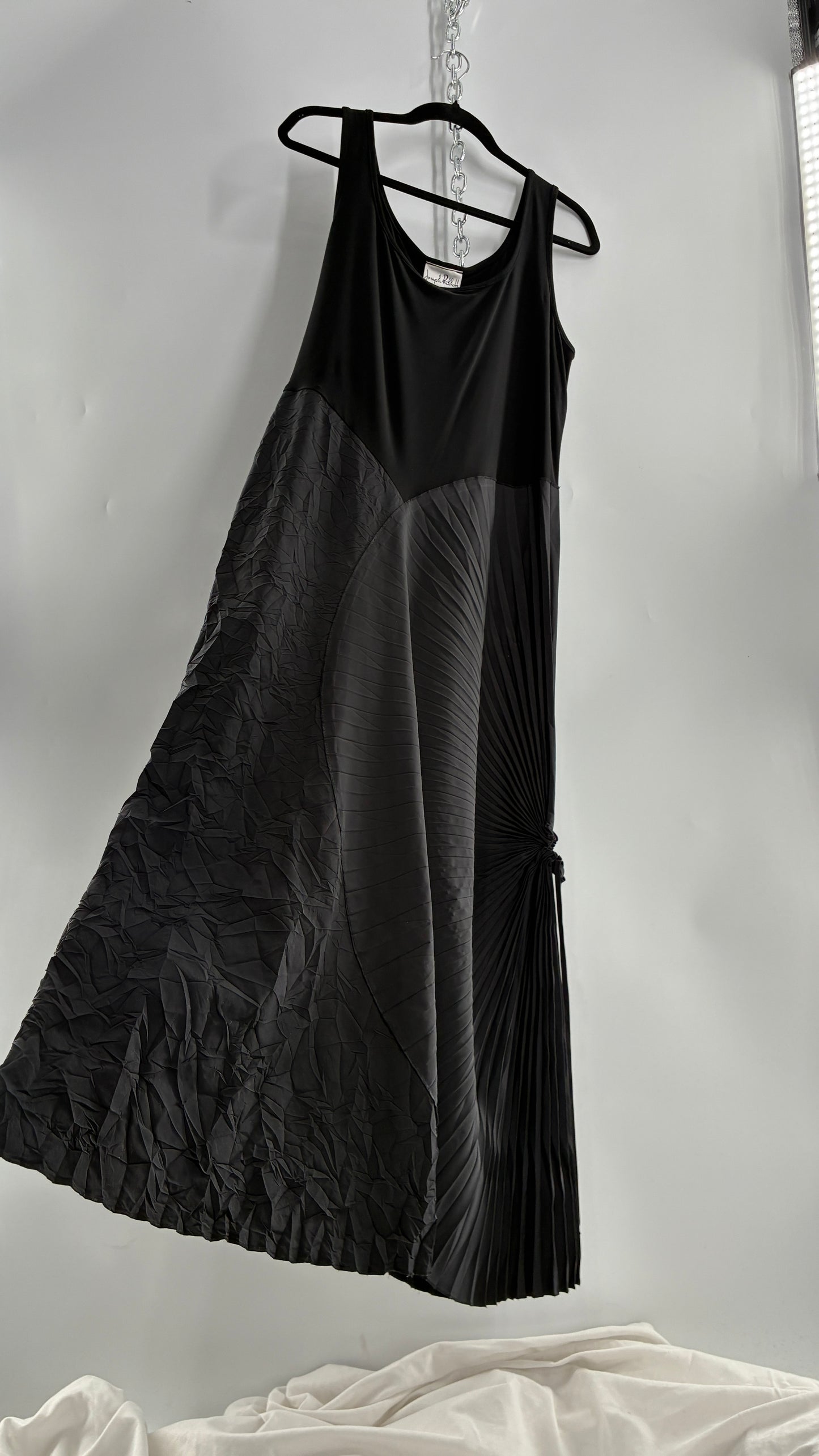 Vintage Joseph Ribkoff Black Asymmetric Pleated and Crimped Maxi Dress (14)