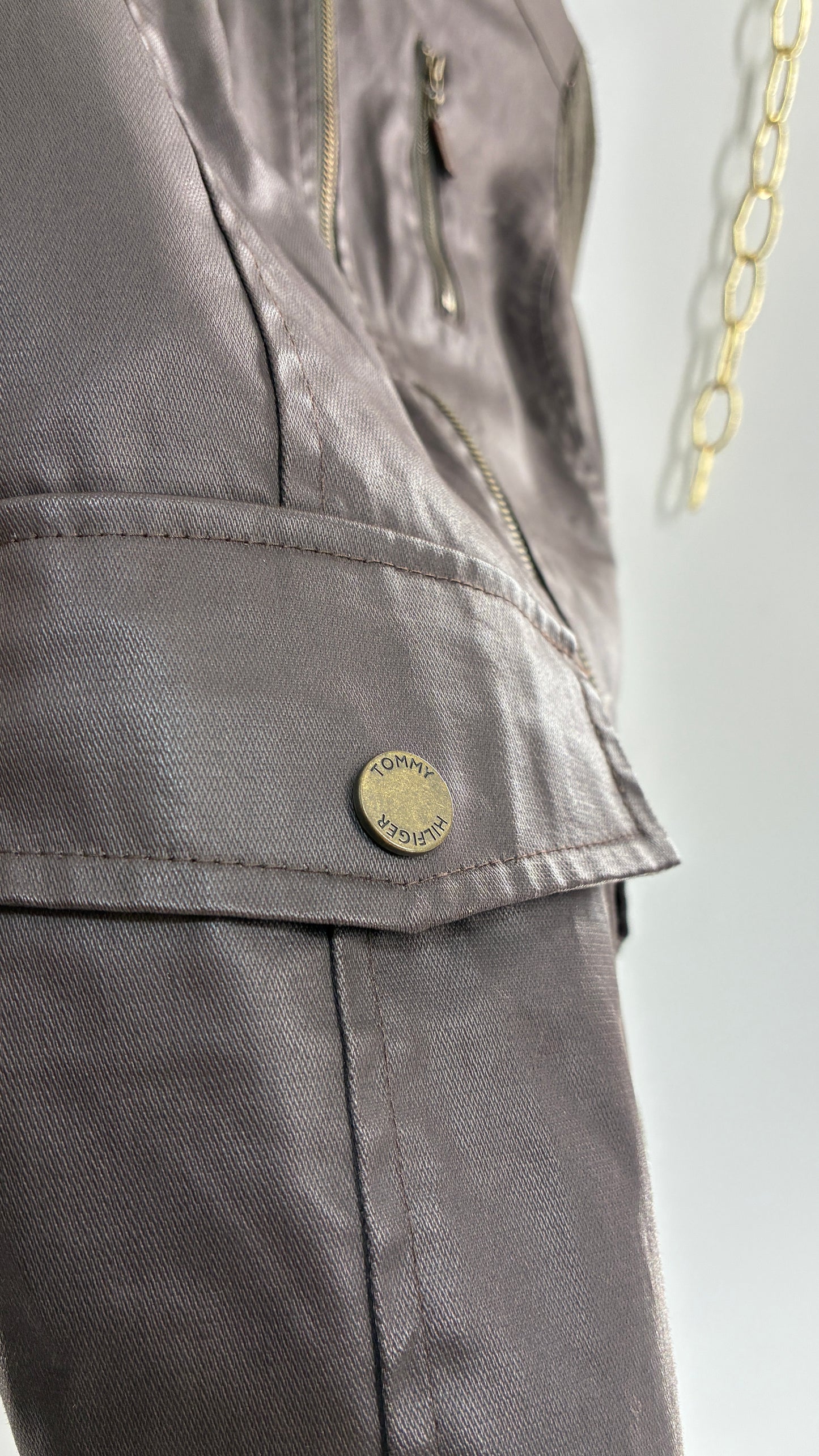 Vintage TOMMY HILFIGER Waxed Denim and Knit Sleeve Jacket (Small)