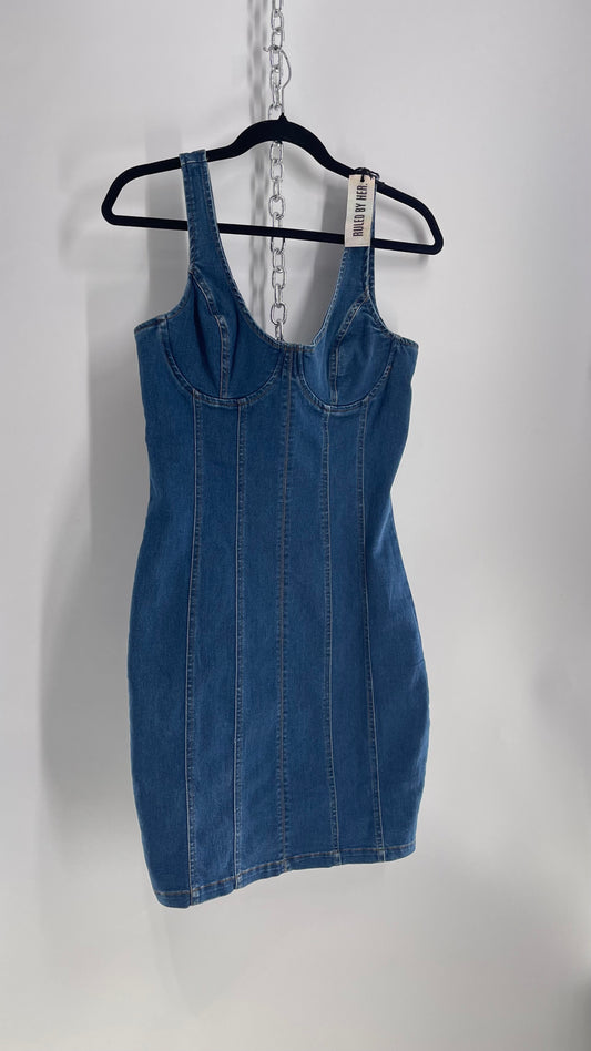 Ruled by Her Denim Body Con Dress with Tags Attached (Medium)