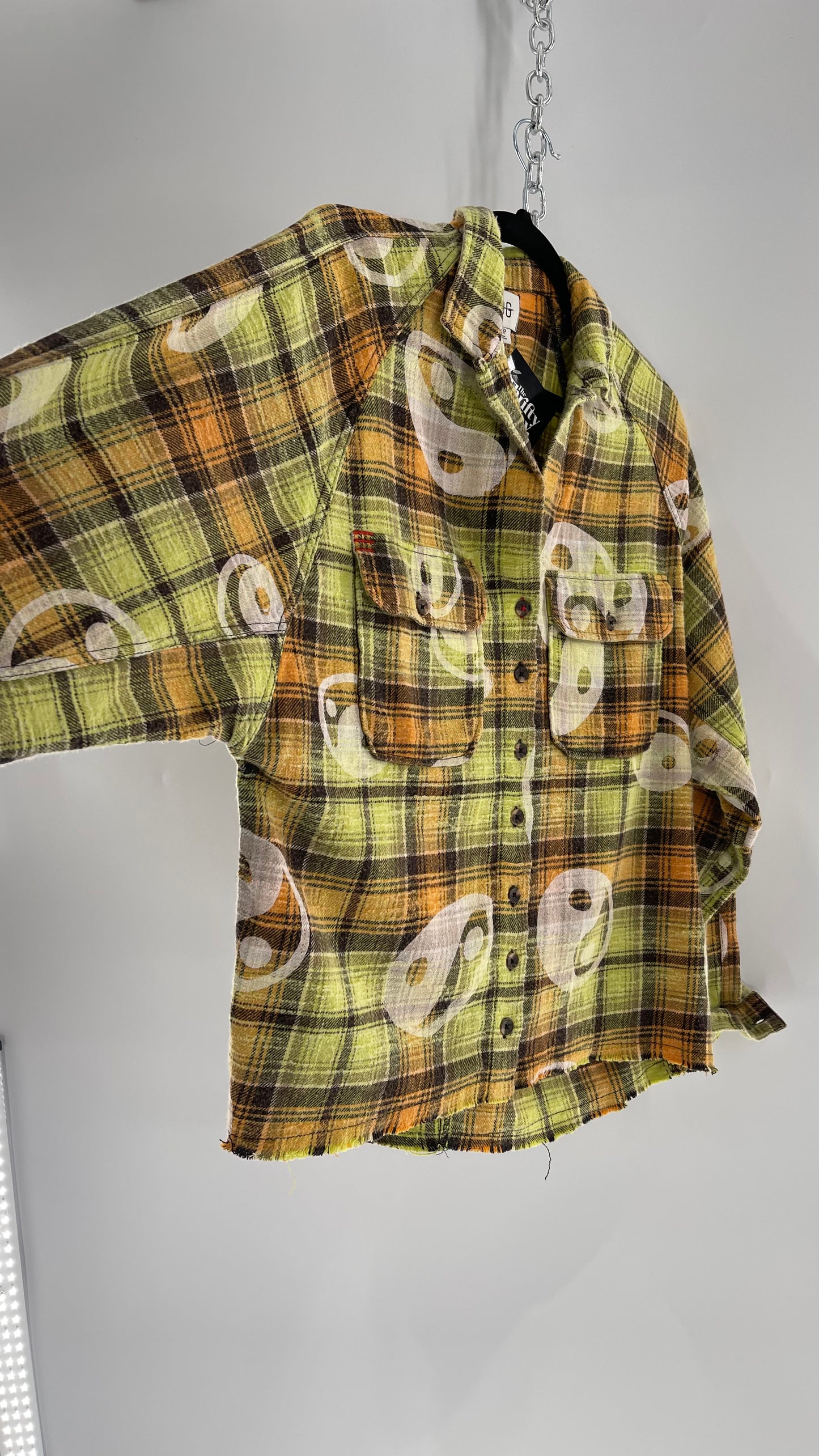 BDG Urban Outfitters Thick Lime Green/Orange Yin and Yang Flannel (XS)