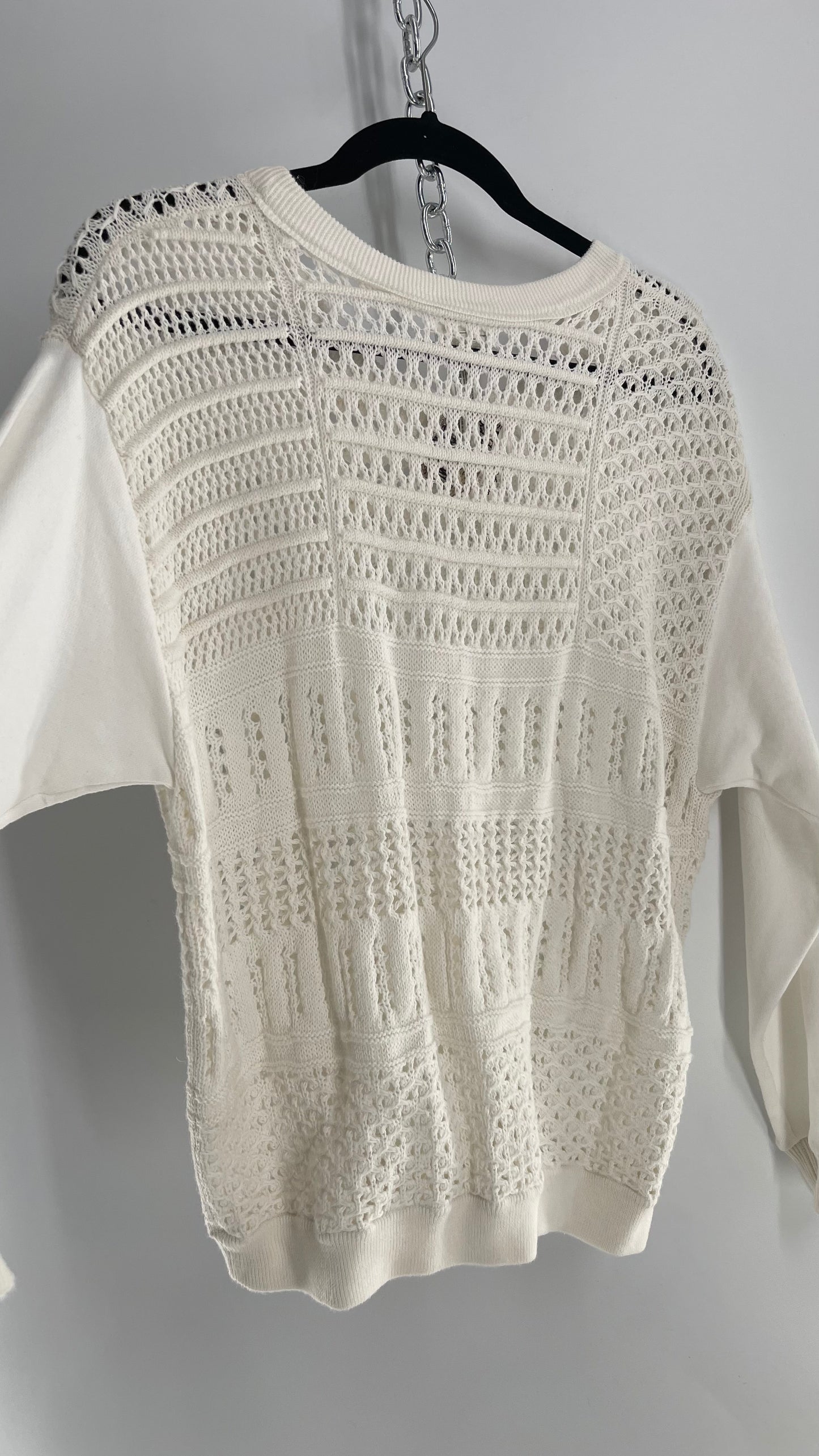 Free People Movement White Sweater with Open Knit Body (Medium)