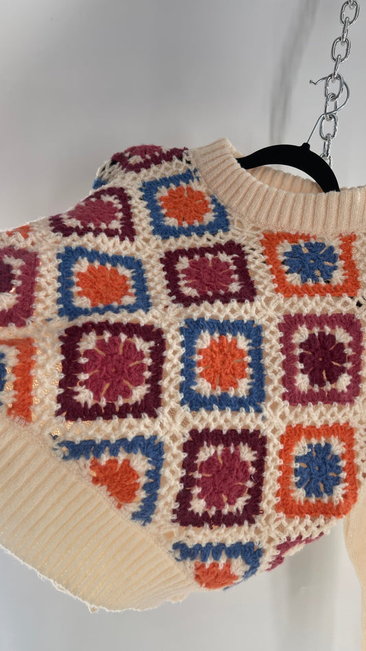 Vintage Granny Square Thick Knit Sweater (Medium)