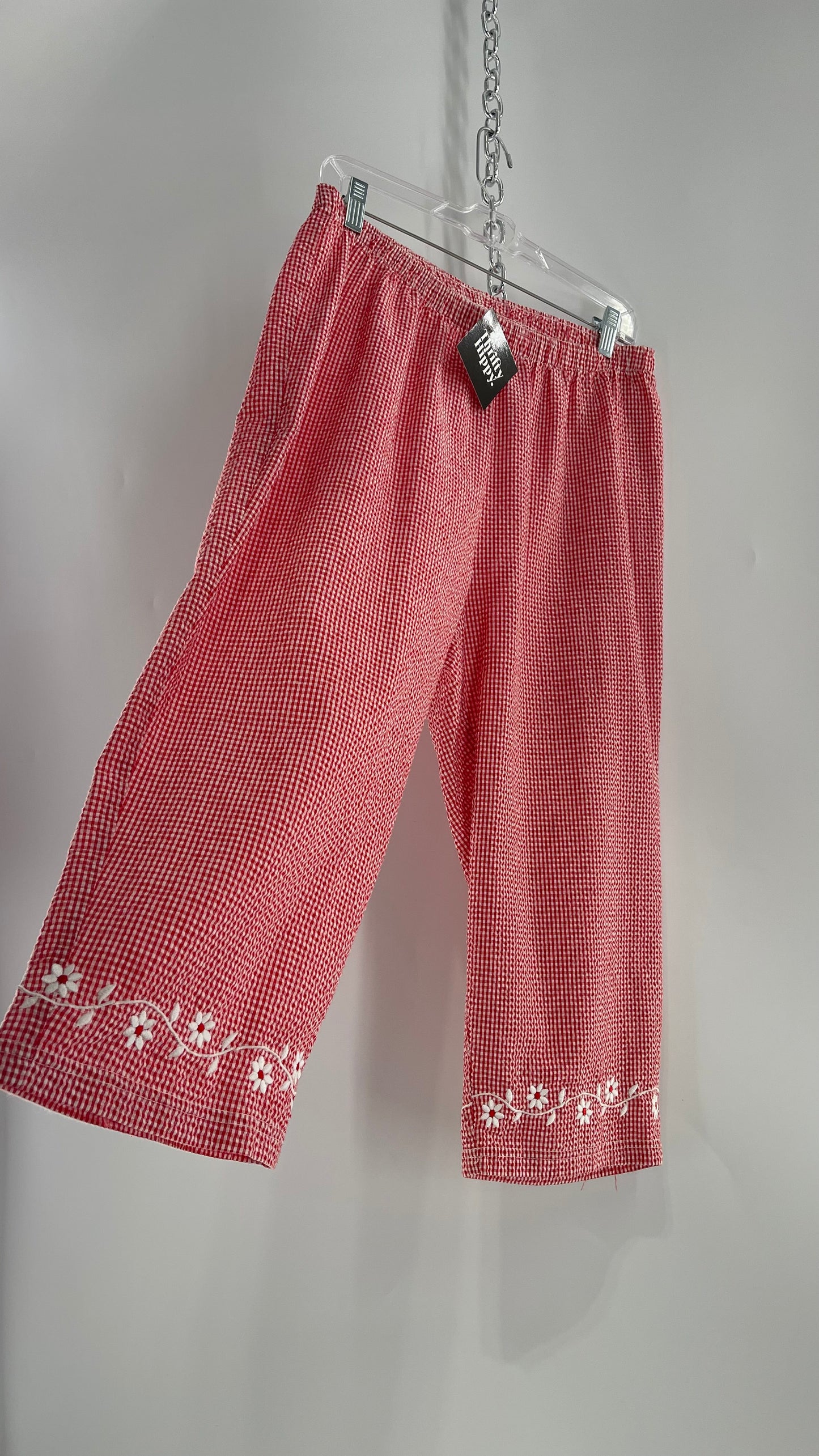 Vintage Red and White Gingham Picnic Cropped Pants (L)