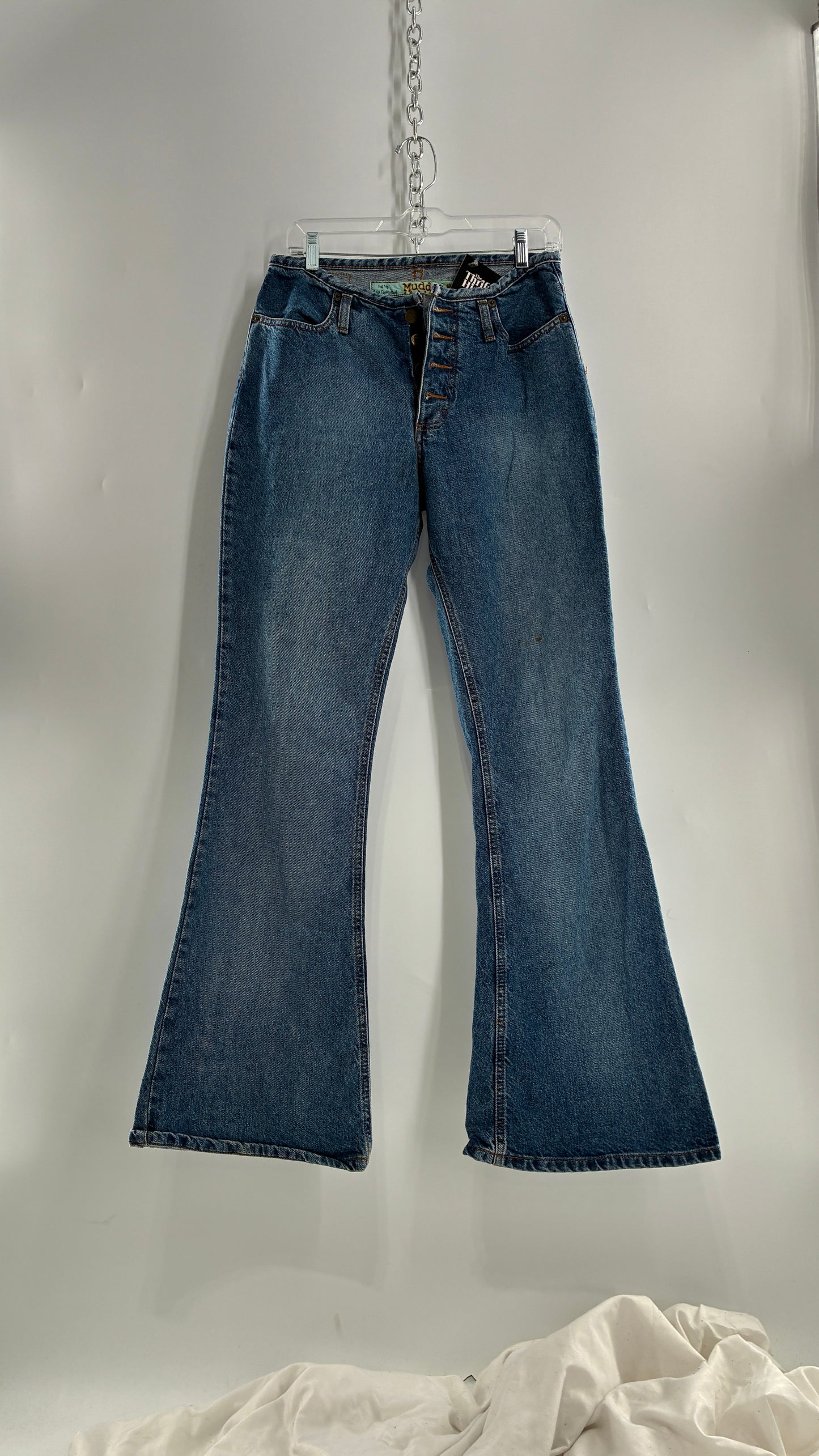 Vintage 1980s MUDD Flared Button Front Jeans with Colorful Jacron (9)