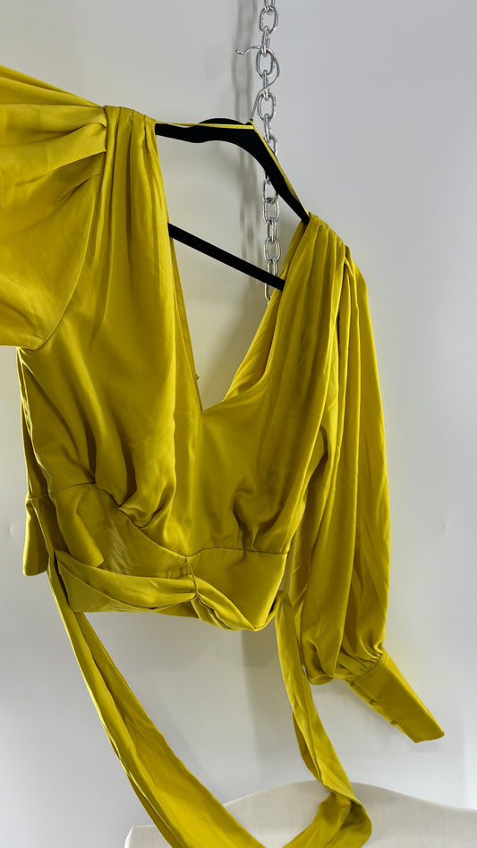 BANANA REPUBLIC Balloon Sleeve Chartreuse Green Wrap Around Blouse (10)