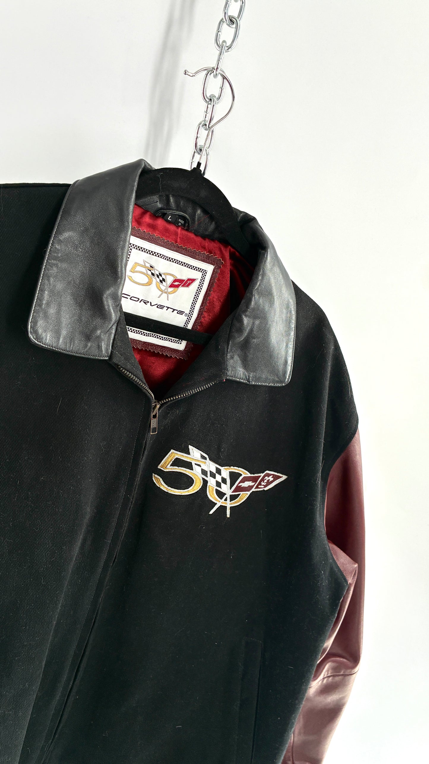 RARE Vintage Chevy CORVETTE 50th Anniversary Leather Varsity Style Jacket (Large)