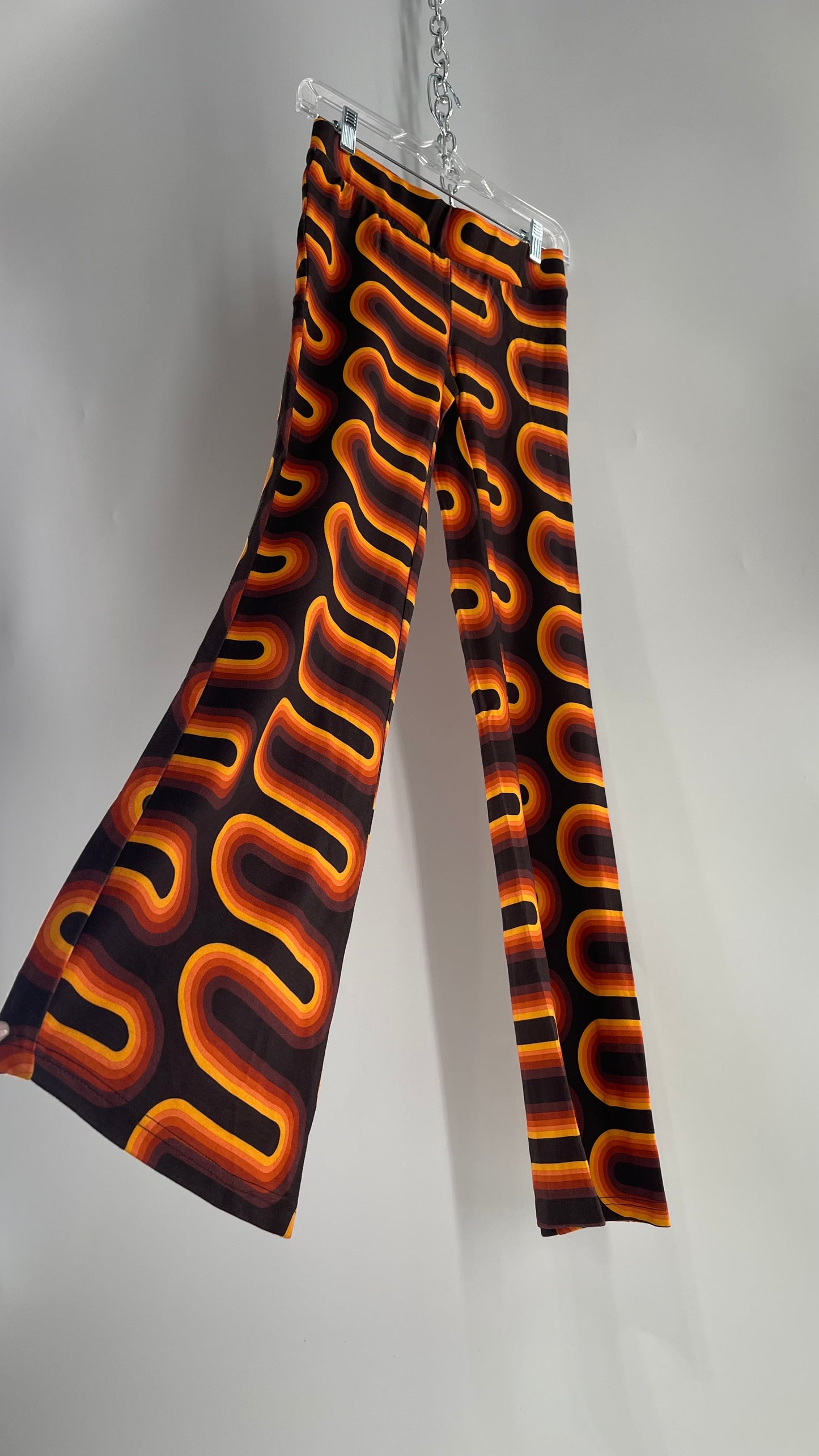 Urban Outfitters Brown Flare Pants with Retro Orange Arch Pattern  (XS)