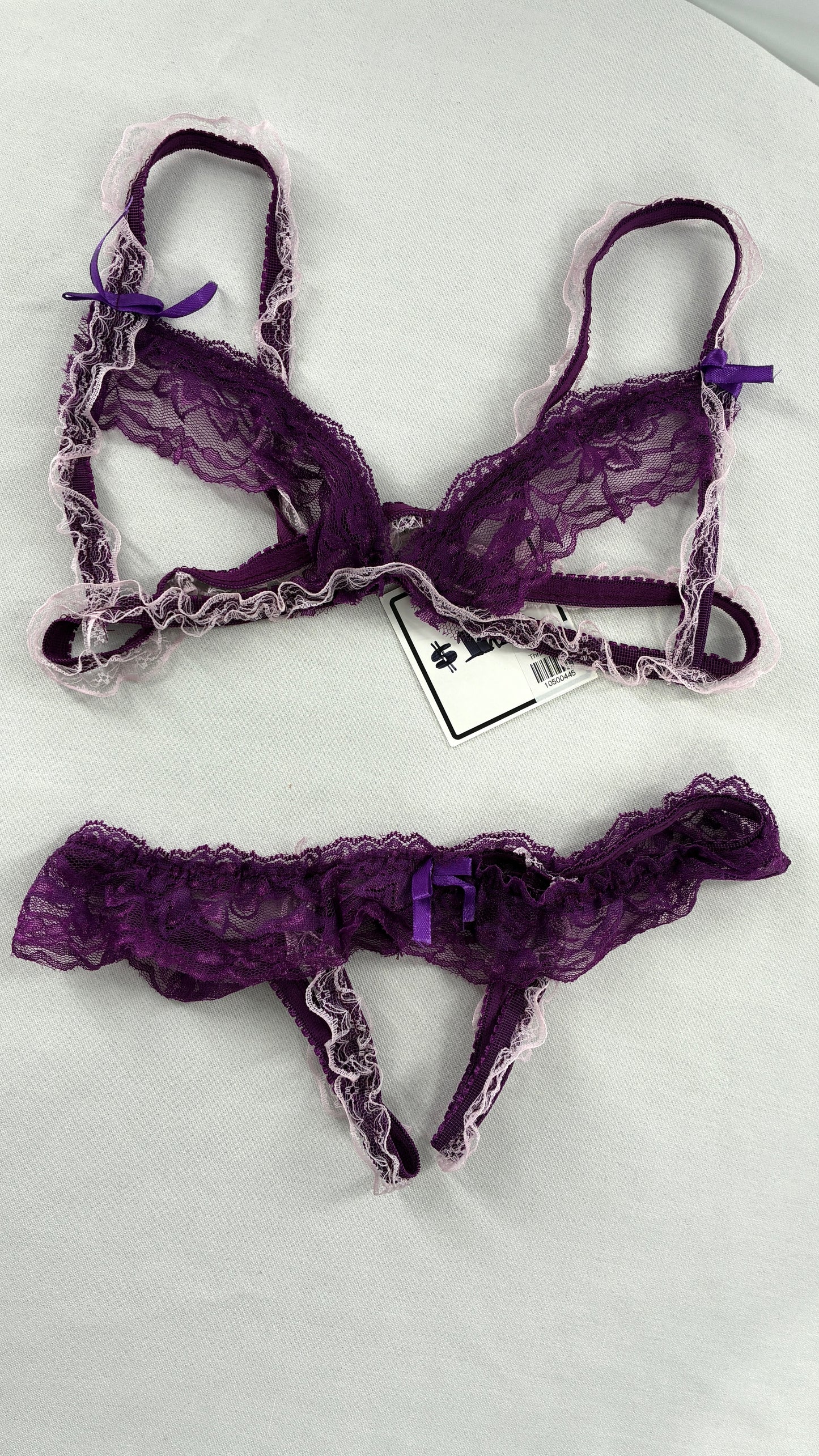 Deadstock Vintage NEVER WORN Purple Lace Cut Out Lingerie Set